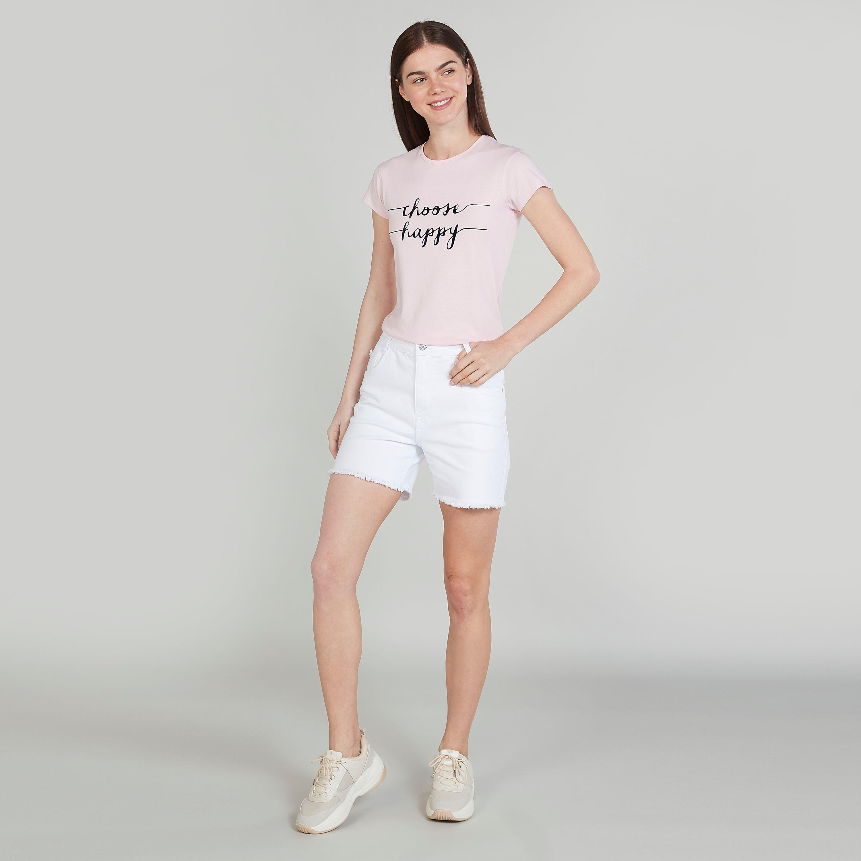 تيشيرت سليم بطبعات وياقة ضيّقة وأكمام كاب-women-clothing-tshirts-image-2