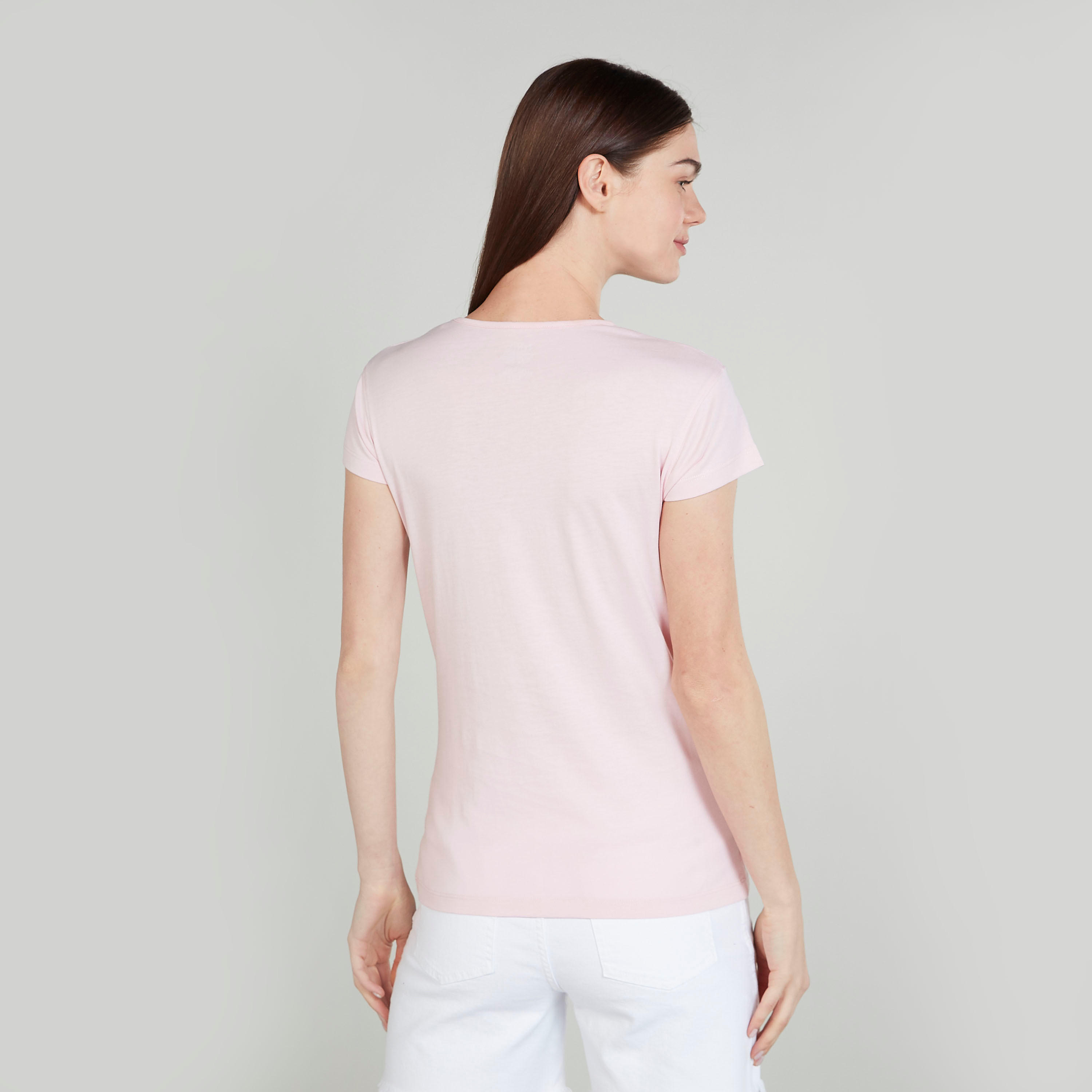 تيشيرت سليم بطبعات وياقة ضيّقة وأكمام كاب-women-clothing-tshirts-image-4
