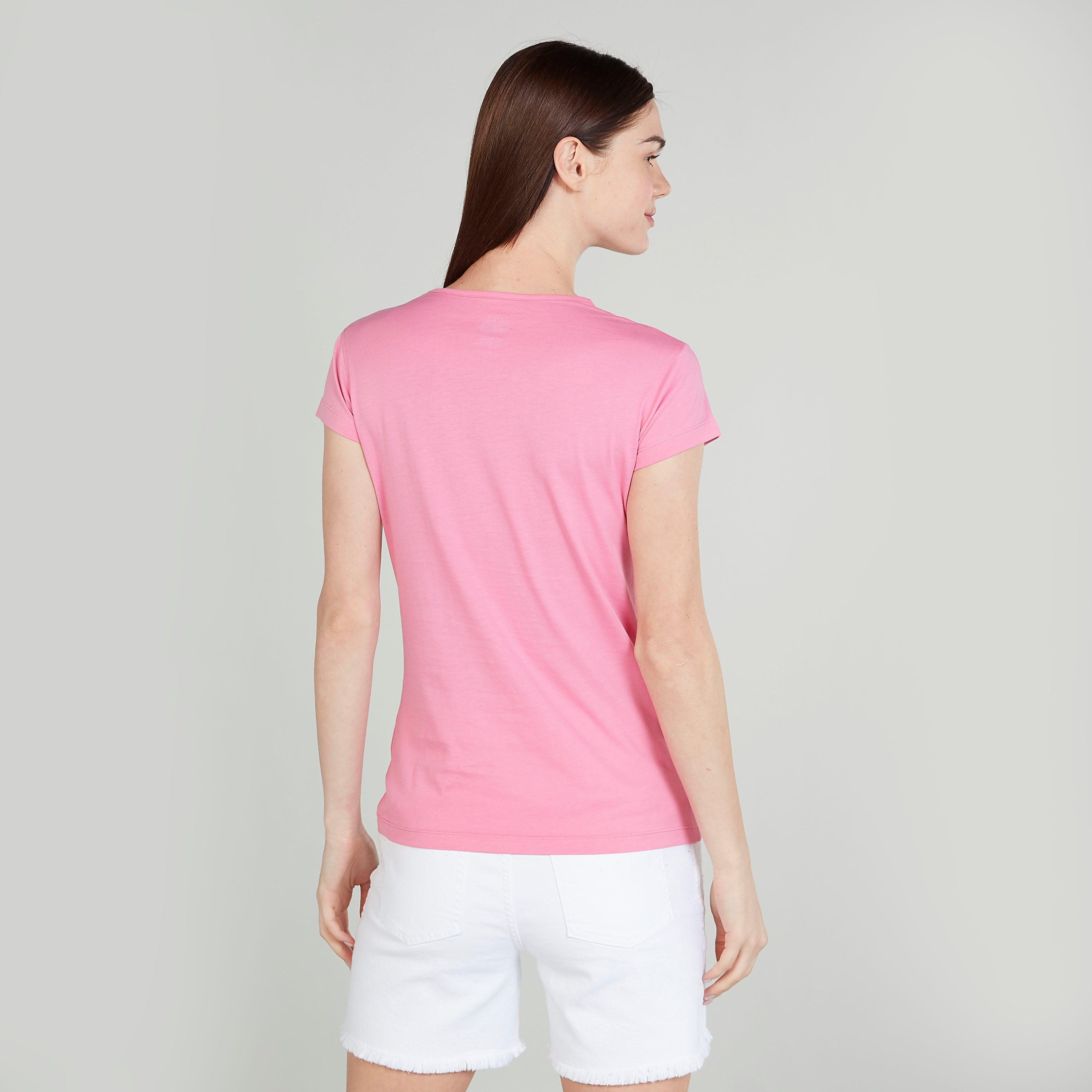 تيشيرت سليم بطبعات وياقة ضيّقة وأكمام كاب-women-clothing-tshirts-image-4