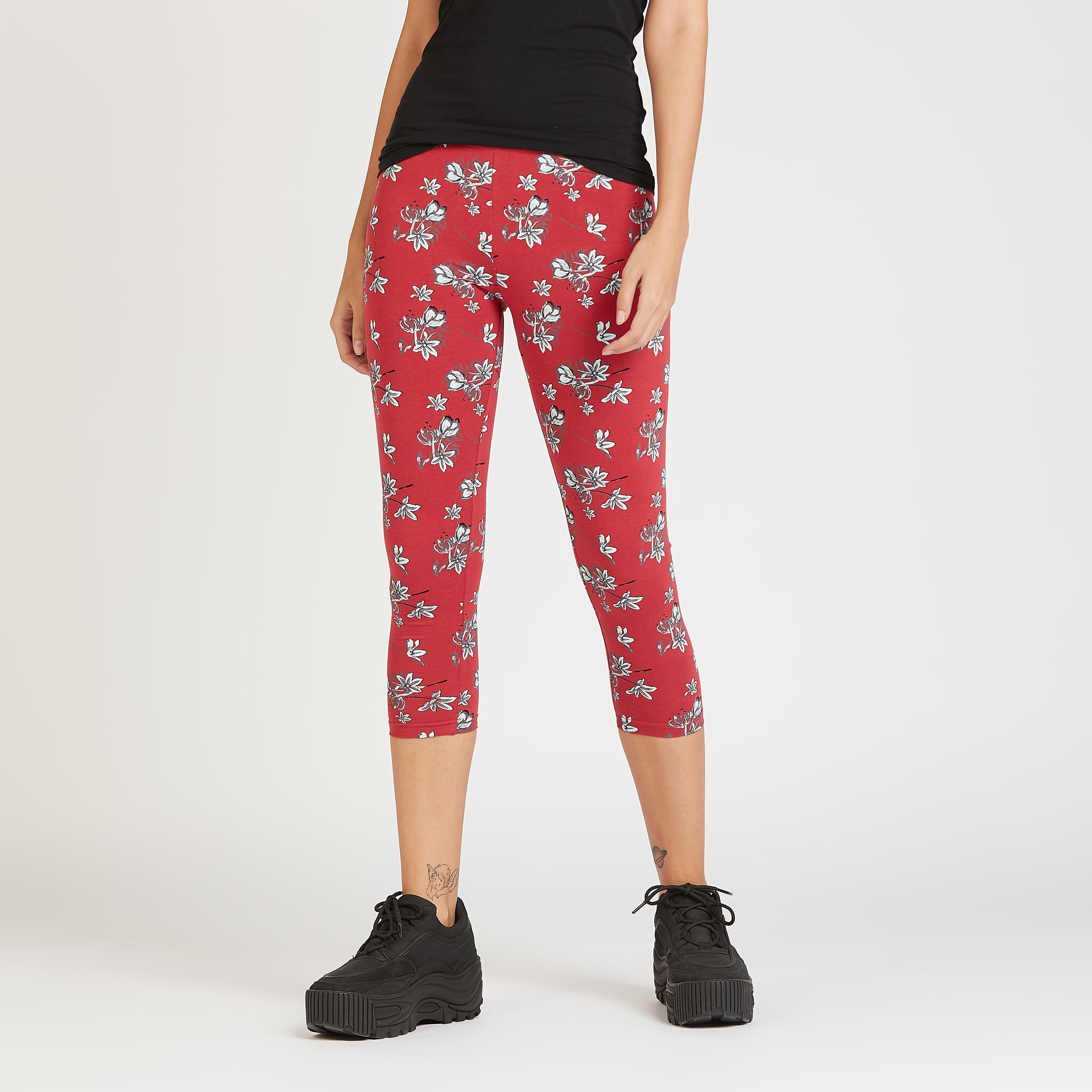 بنطلون ليقنز 3/4 بخصر مطّاطي وطبعات أزهار-women-clothing-bottoms-leggings-image-1