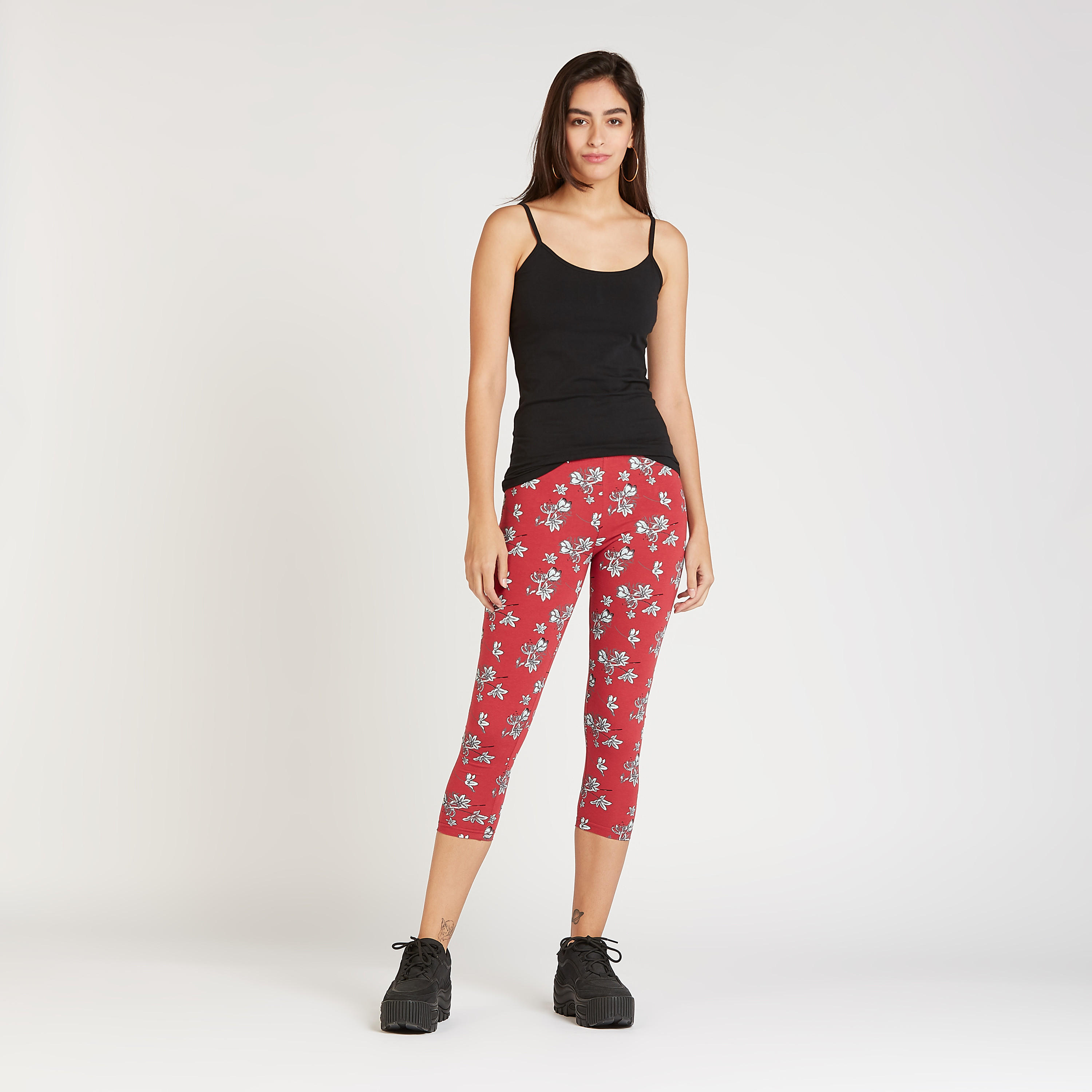 بنطلون ليقنز 3/4 بخصر مطّاطي وطبعات أزهار-women-clothing-bottoms-leggings-image-2