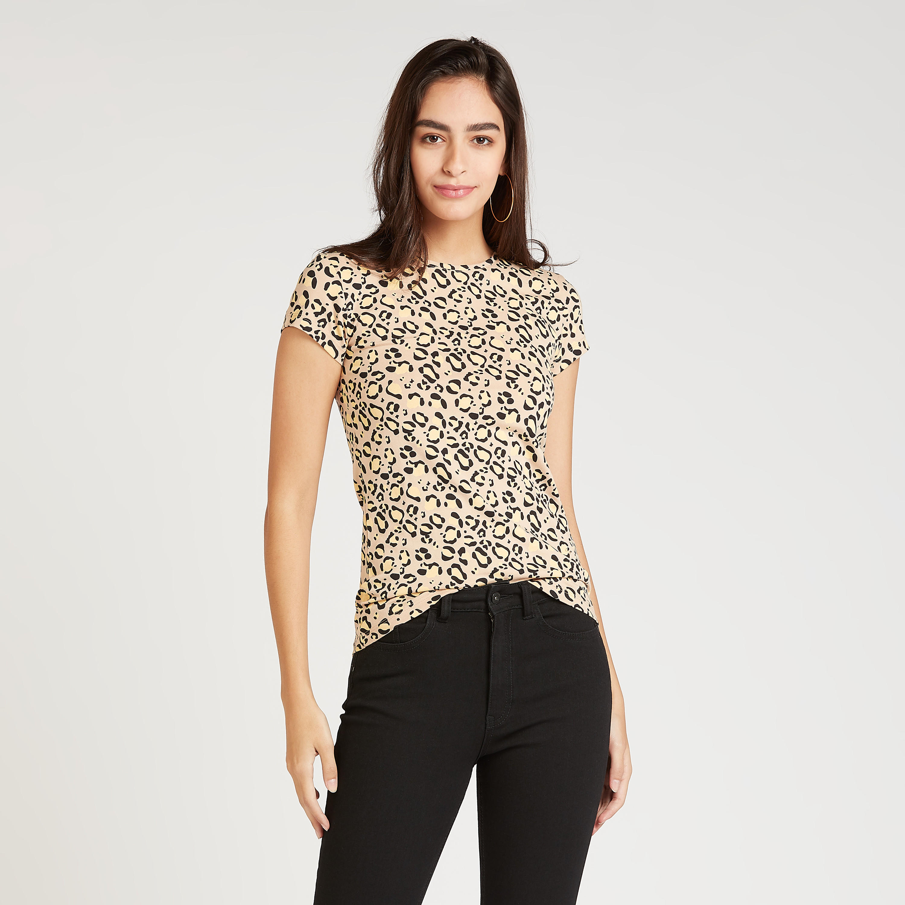 Printed T-shirt with Crew Neck and Cap Sleeves-women-clothing-tshirts-image-1