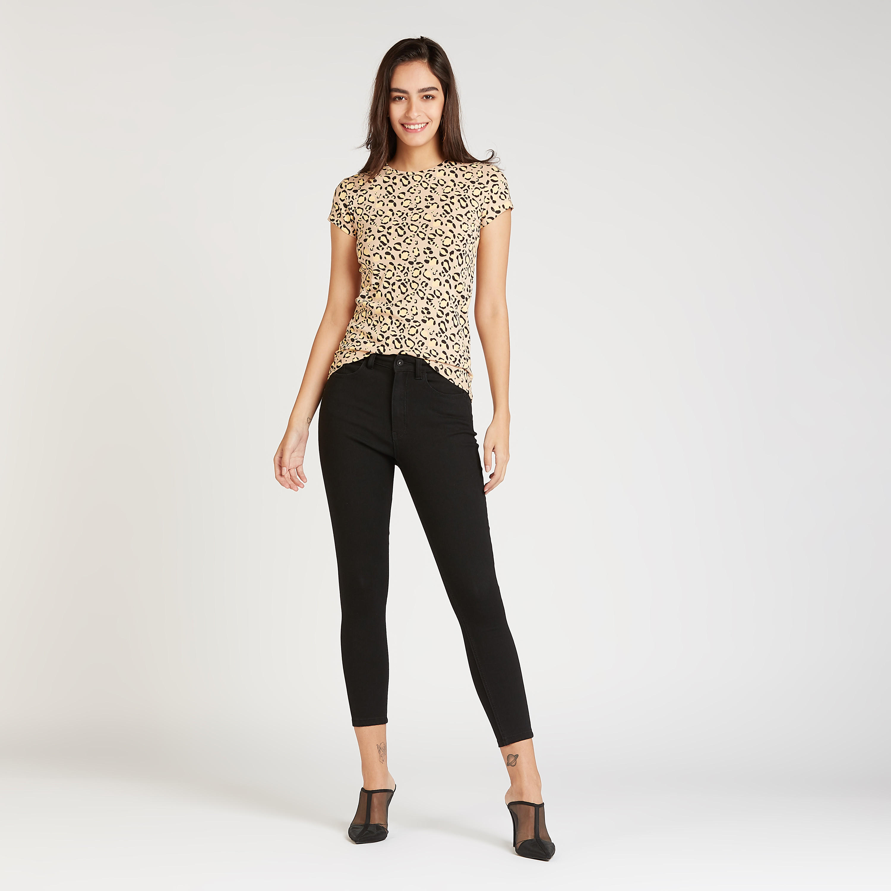 Printed T-shirt with Crew Neck and Cap Sleeves-women-clothing-tshirts-image-2