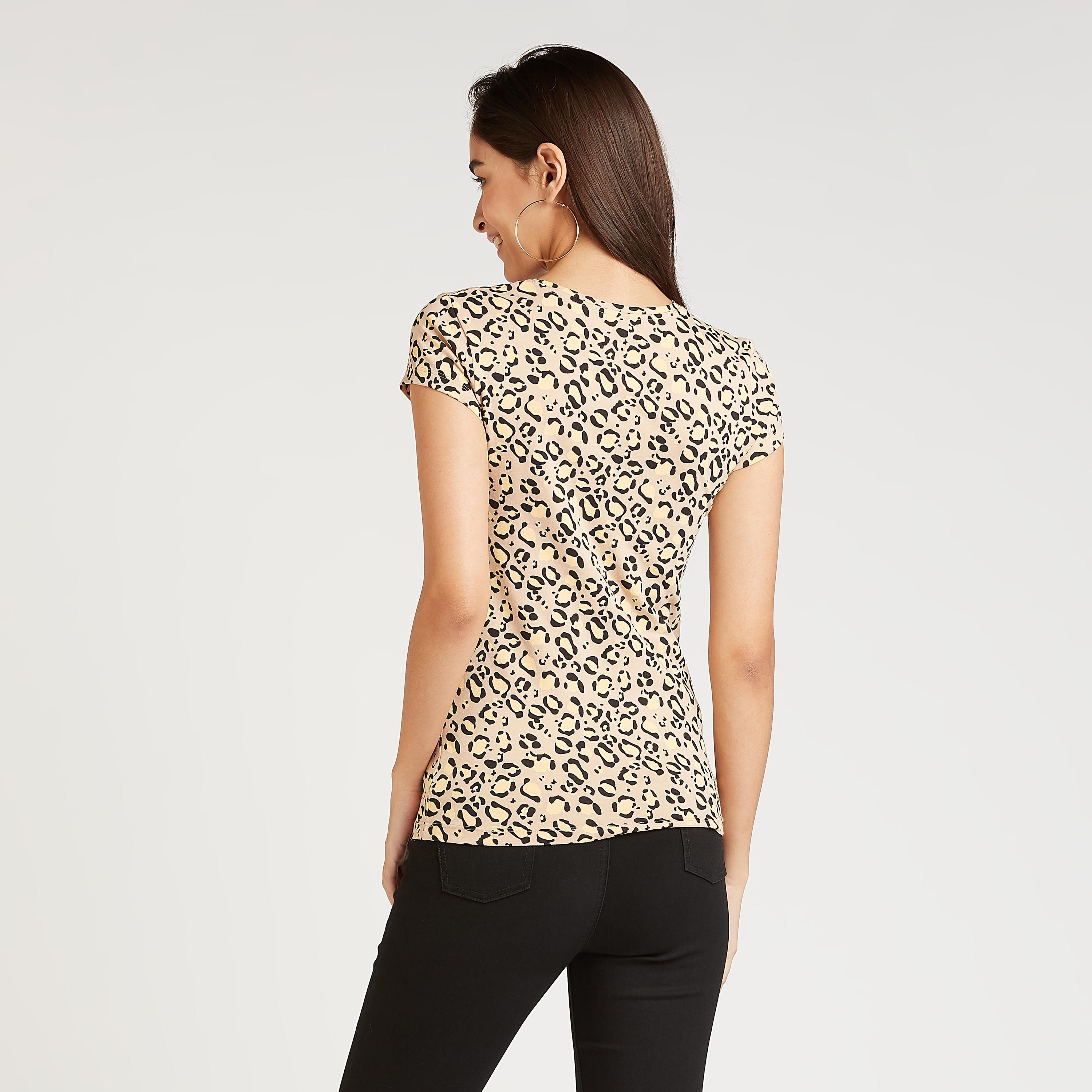 Printed T-shirt with Crew Neck and Cap Sleeves-women-clothing-tshirts-image-4