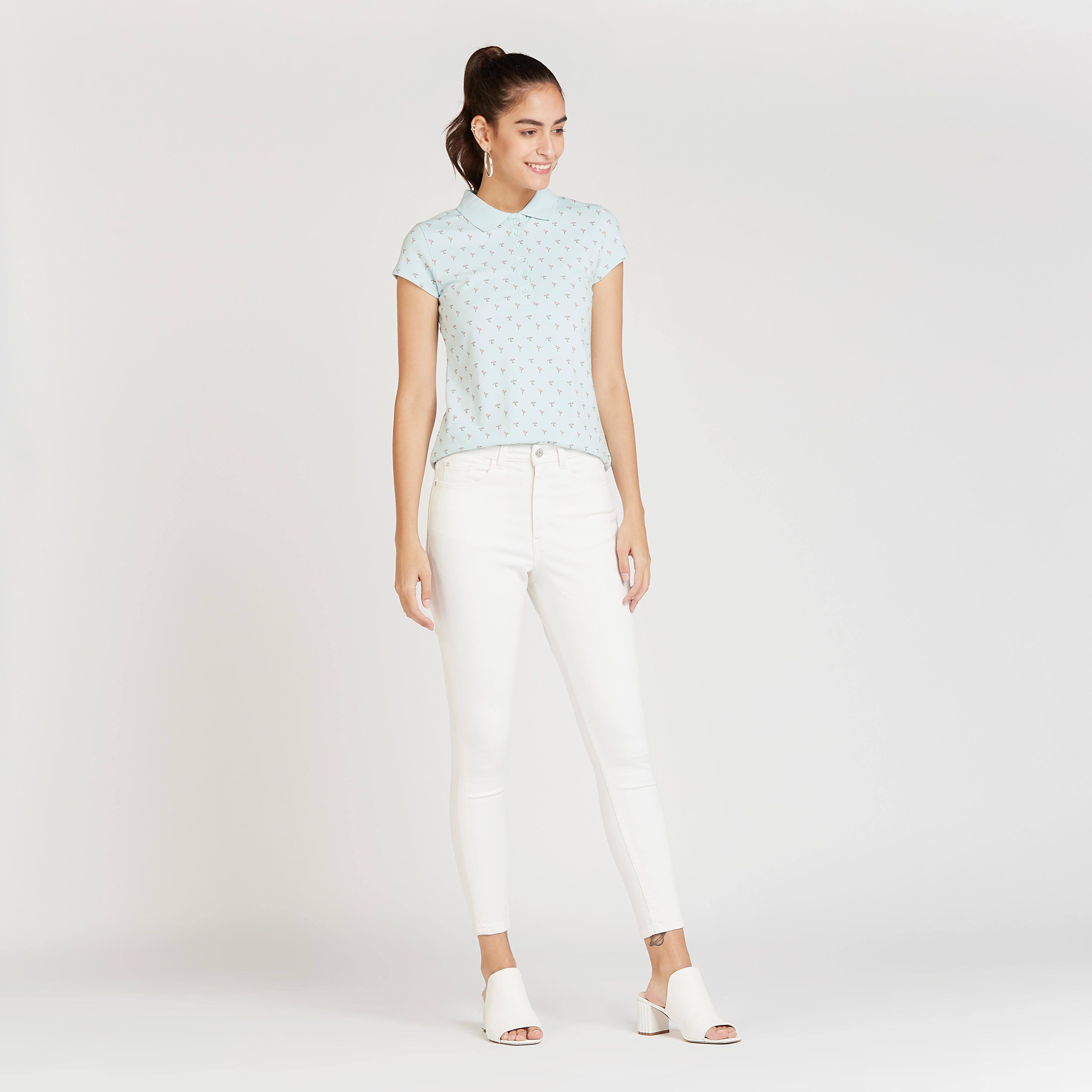 Printed Polo T-shirt with Cap Sleeves-women-clothing-tshirts-image-2