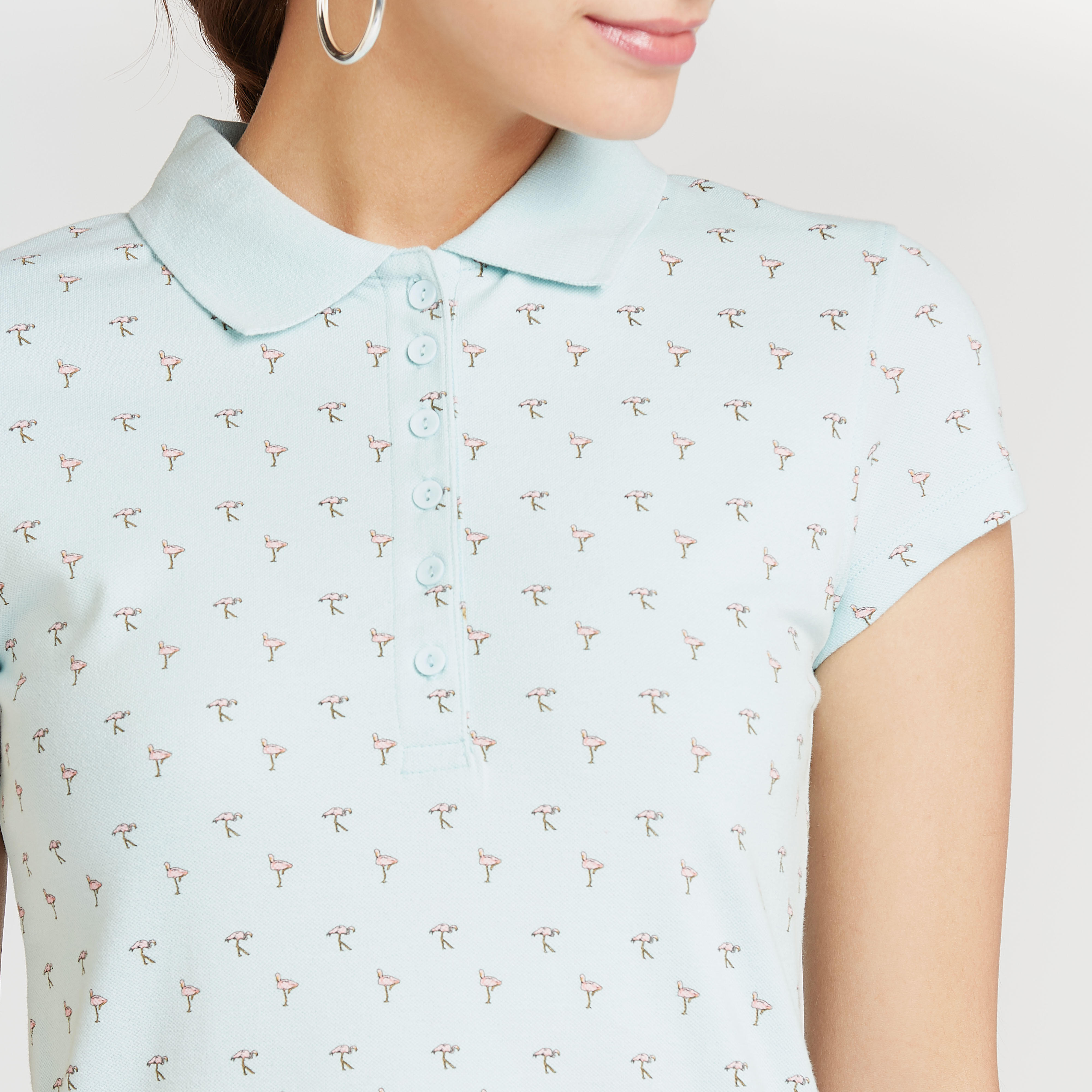 Printed Polo T-shirt with Cap Sleeves-women-clothing-tshirts-image-3