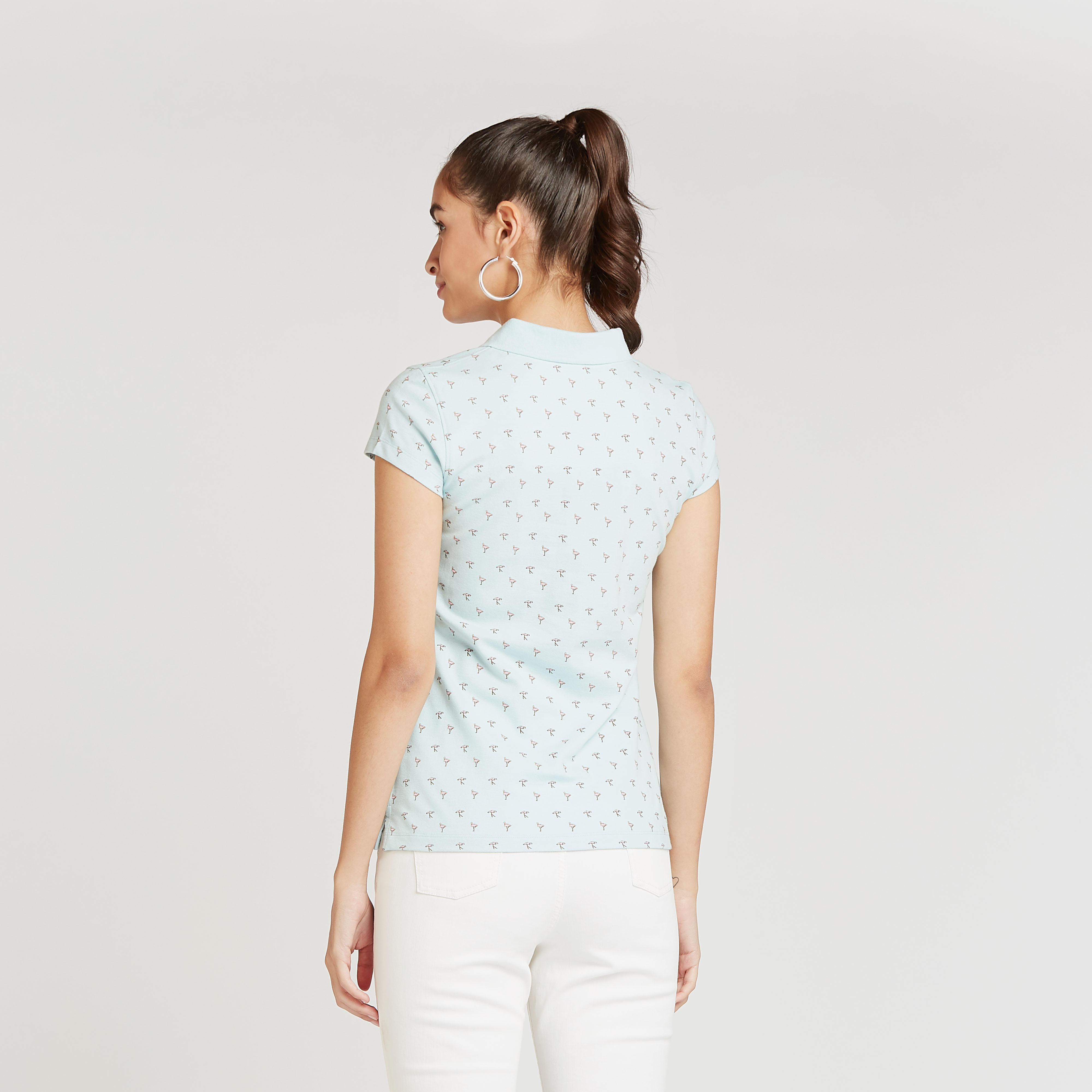 Printed Polo T-shirt with Cap Sleeves-women-clothing-tshirts-image-4