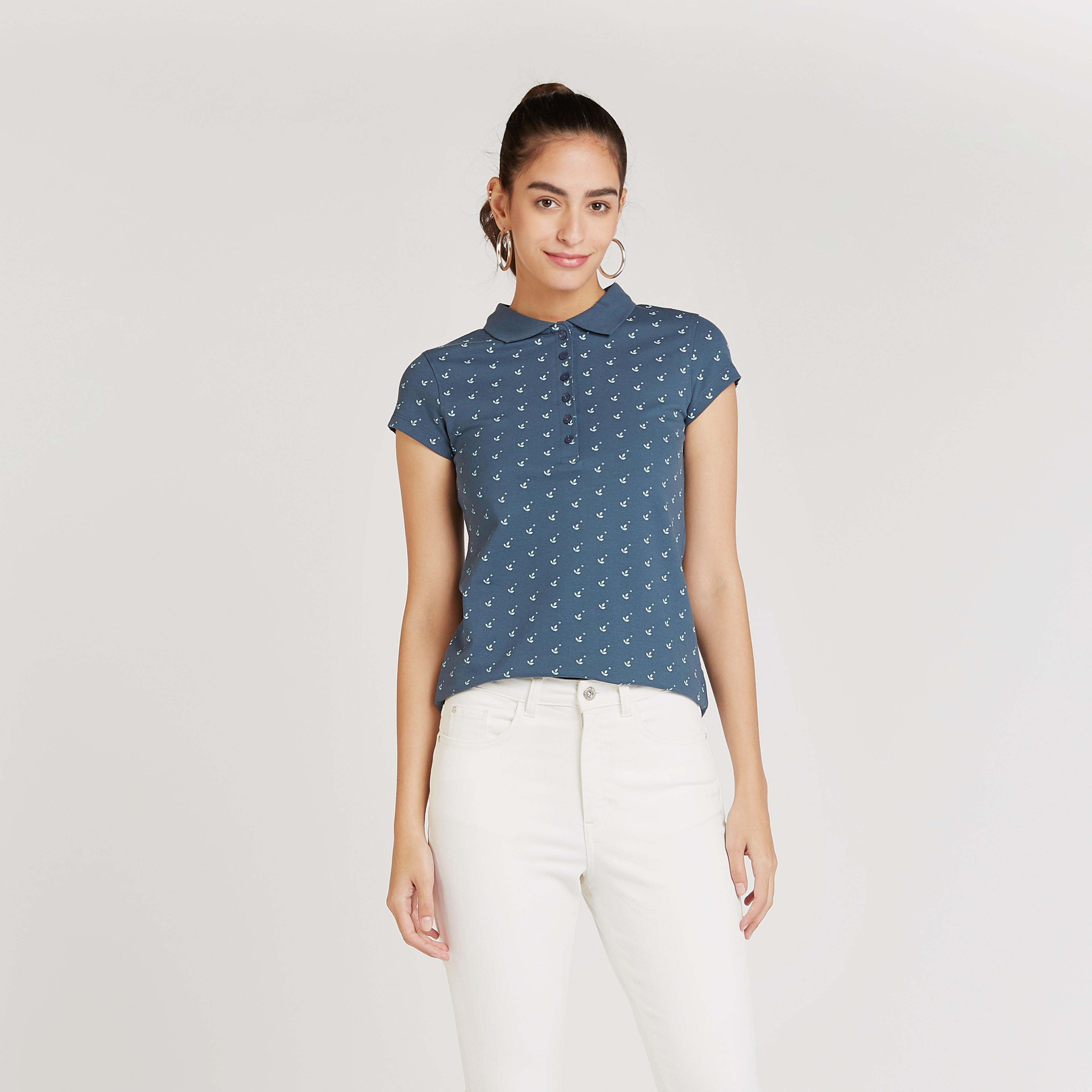 Printed Polo T-shirt with Short Sleeves-women-clothing-tshirts-image-1