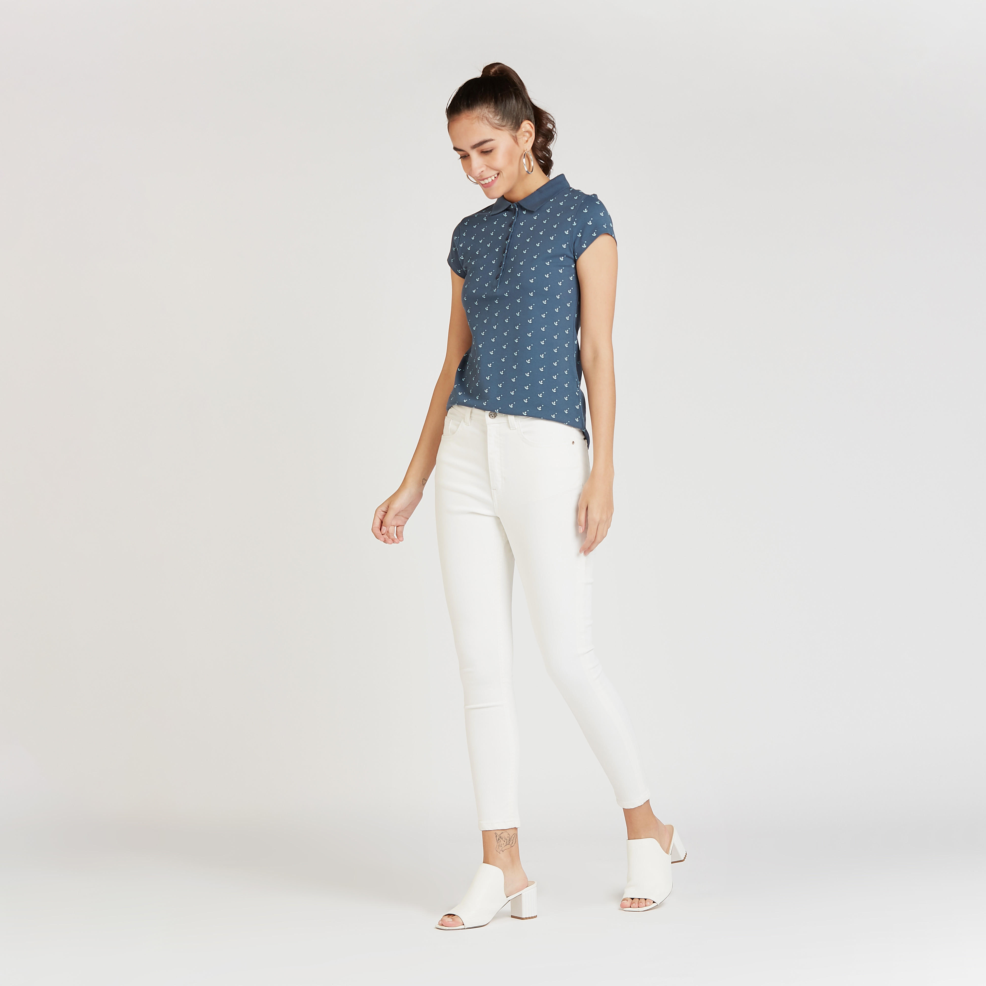 Printed Polo T-shirt with Short Sleeves-women-clothing-tshirts-image-2
