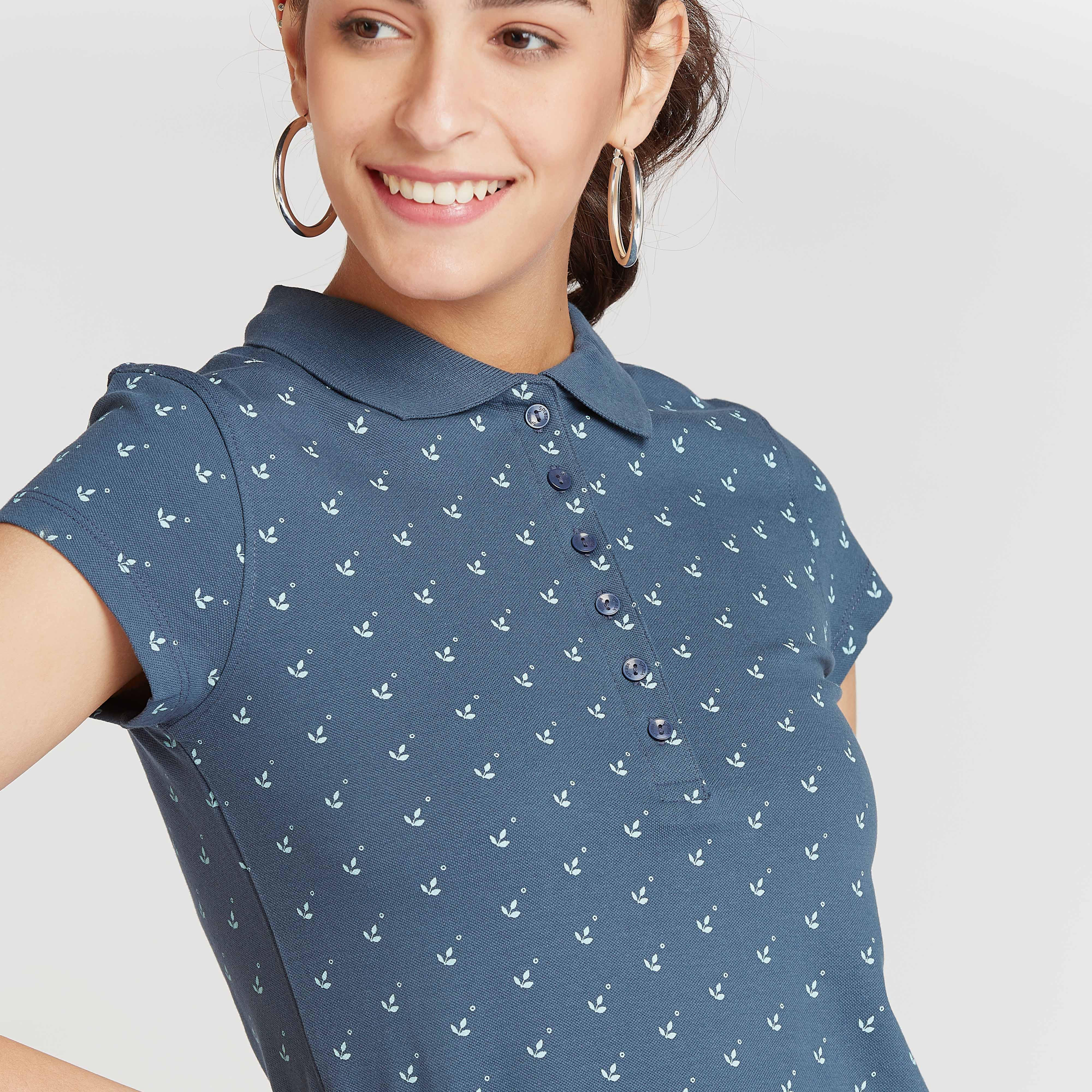 Printed Polo T-shirt with Short Sleeves-women-clothing-tshirts-image-3