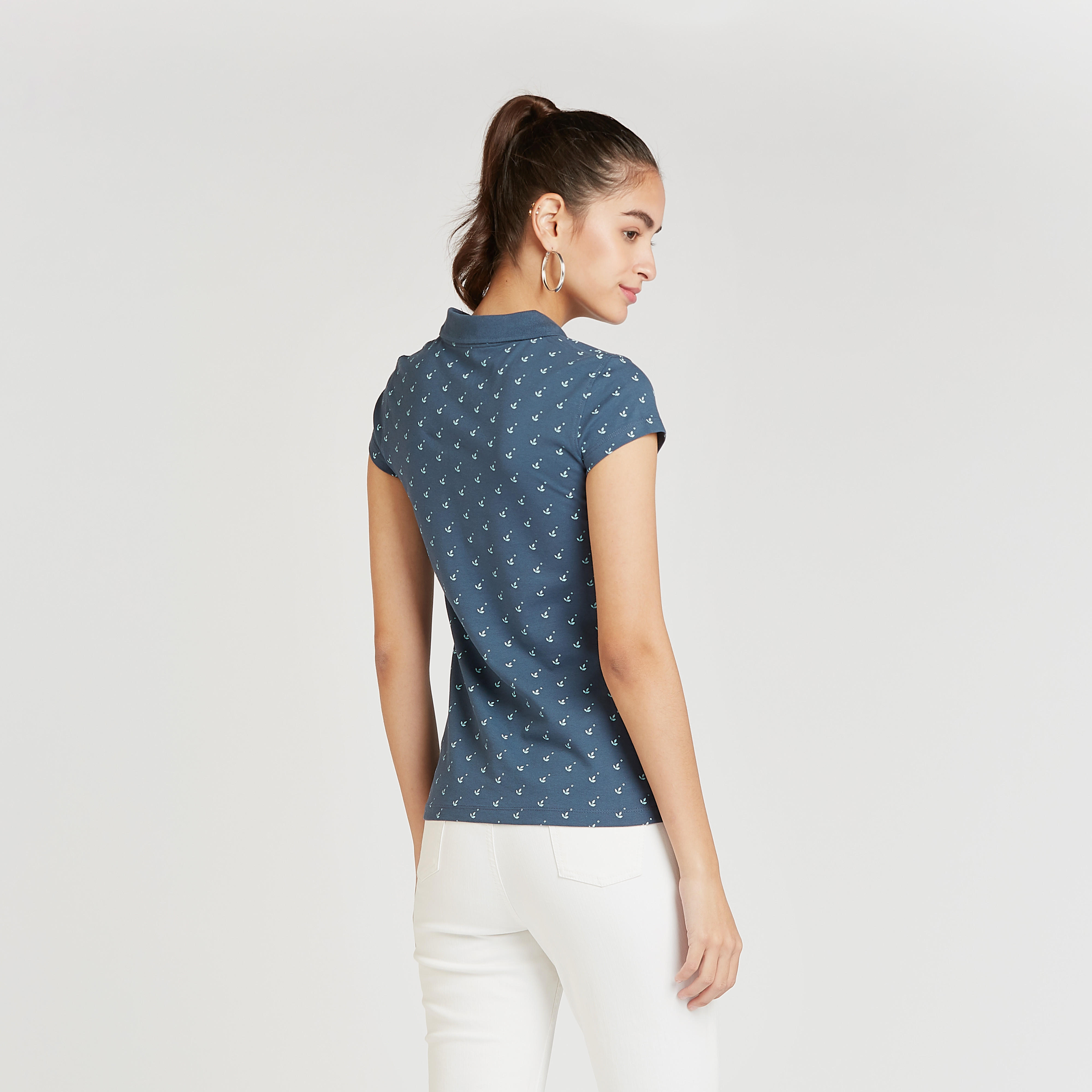 Printed Polo T-shirt with Short Sleeves-women-clothing-tshirts-image-4