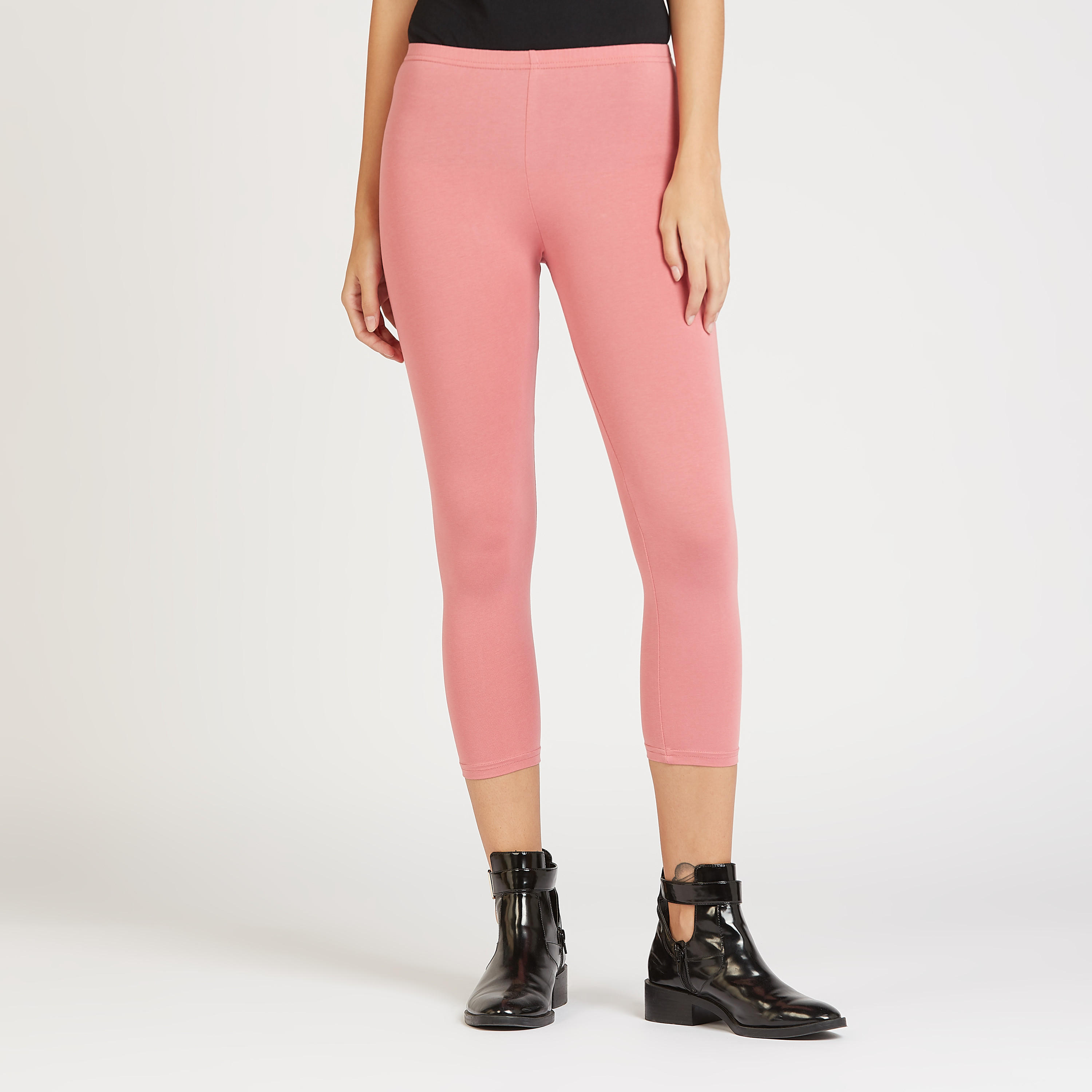 Solid Cropped Leggings with Elasticised Waistband-women-clothing-bottoms-leggings-image-1
