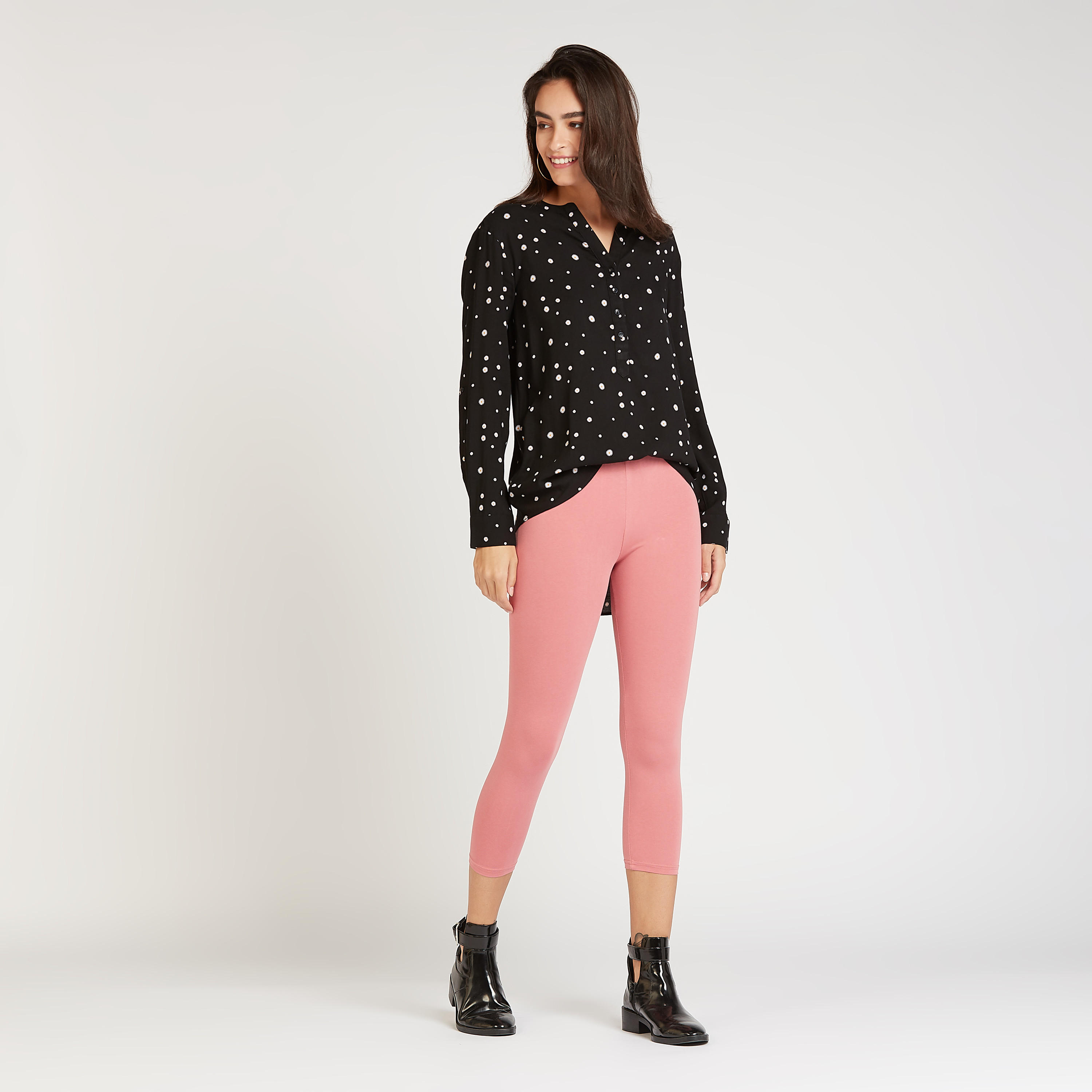 Solid Cropped Leggings with Elasticised Waistband-women-clothing-bottoms-leggings-image-2