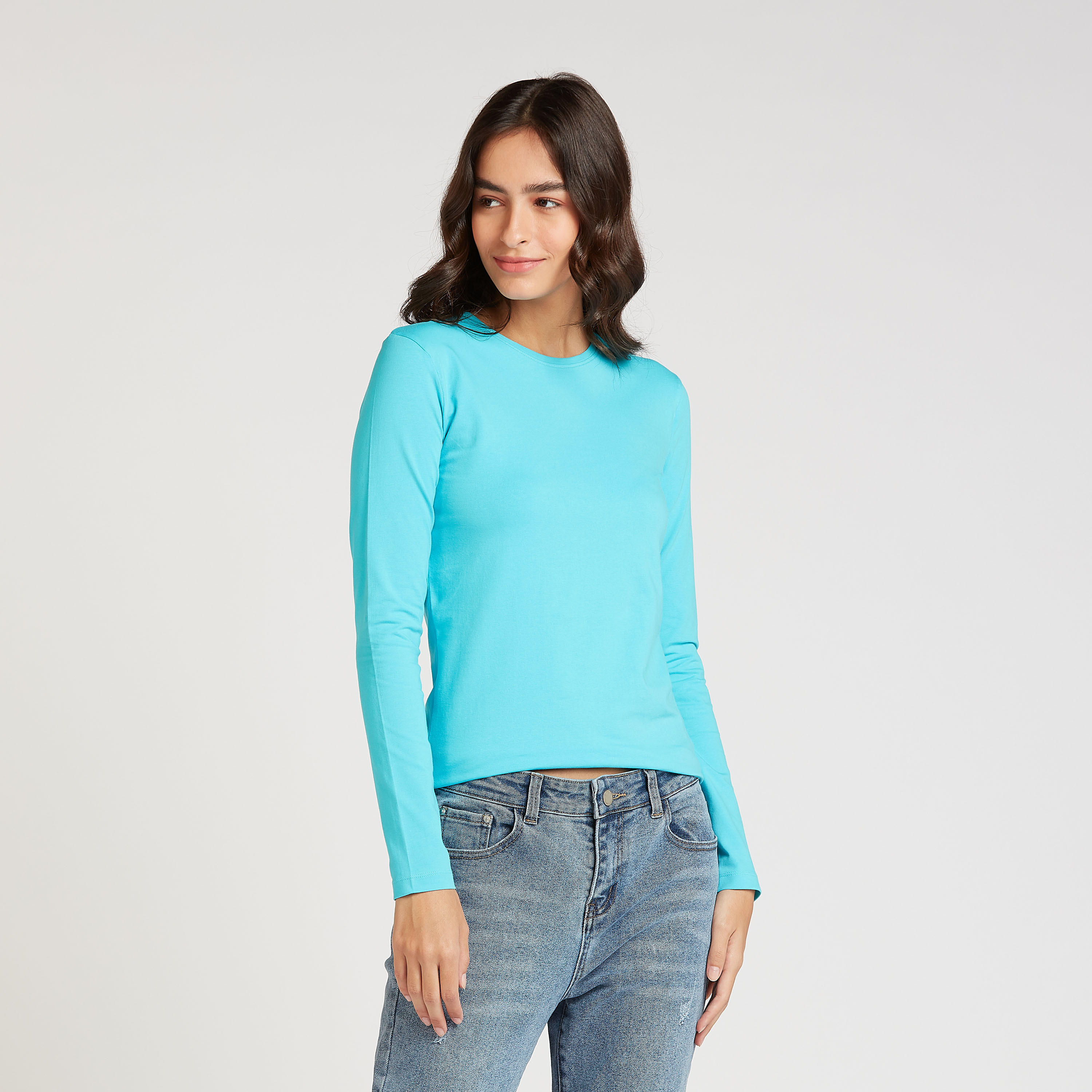 تيشيرت سادة بياقة ضيّقة وأكمام طويلة-women-clothing-tshirts-image-5