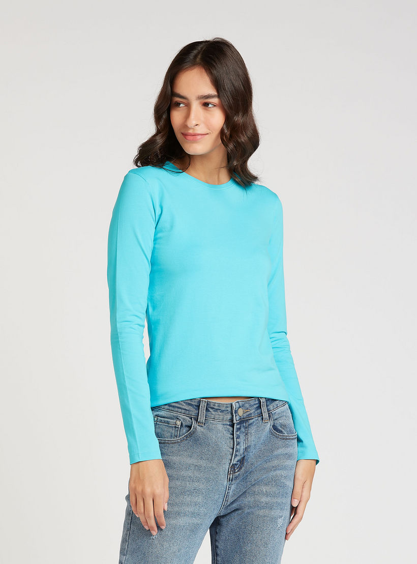 تيشيرت سادة بياقة ضيّقة وأكمام طويلة-women-clothing-tshirts-image-5