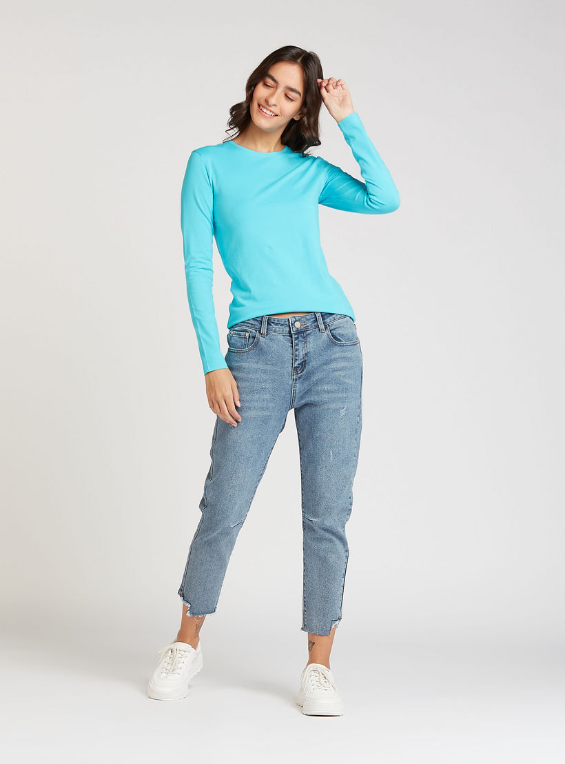 تيشيرت سادة بياقة ضيّقة وأكمام طويلة-women-clothing-tshirts-image-4