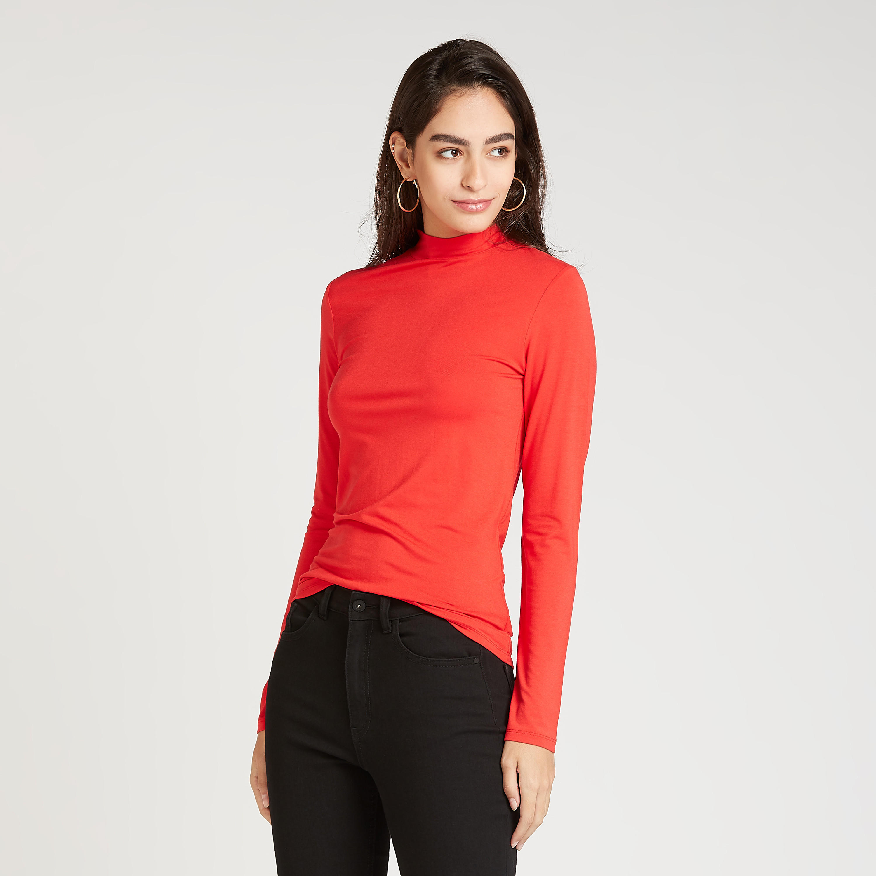 Solid T-shirt with Long Sleeves and Turtle Neck-women-clothing-tshirts-image-1