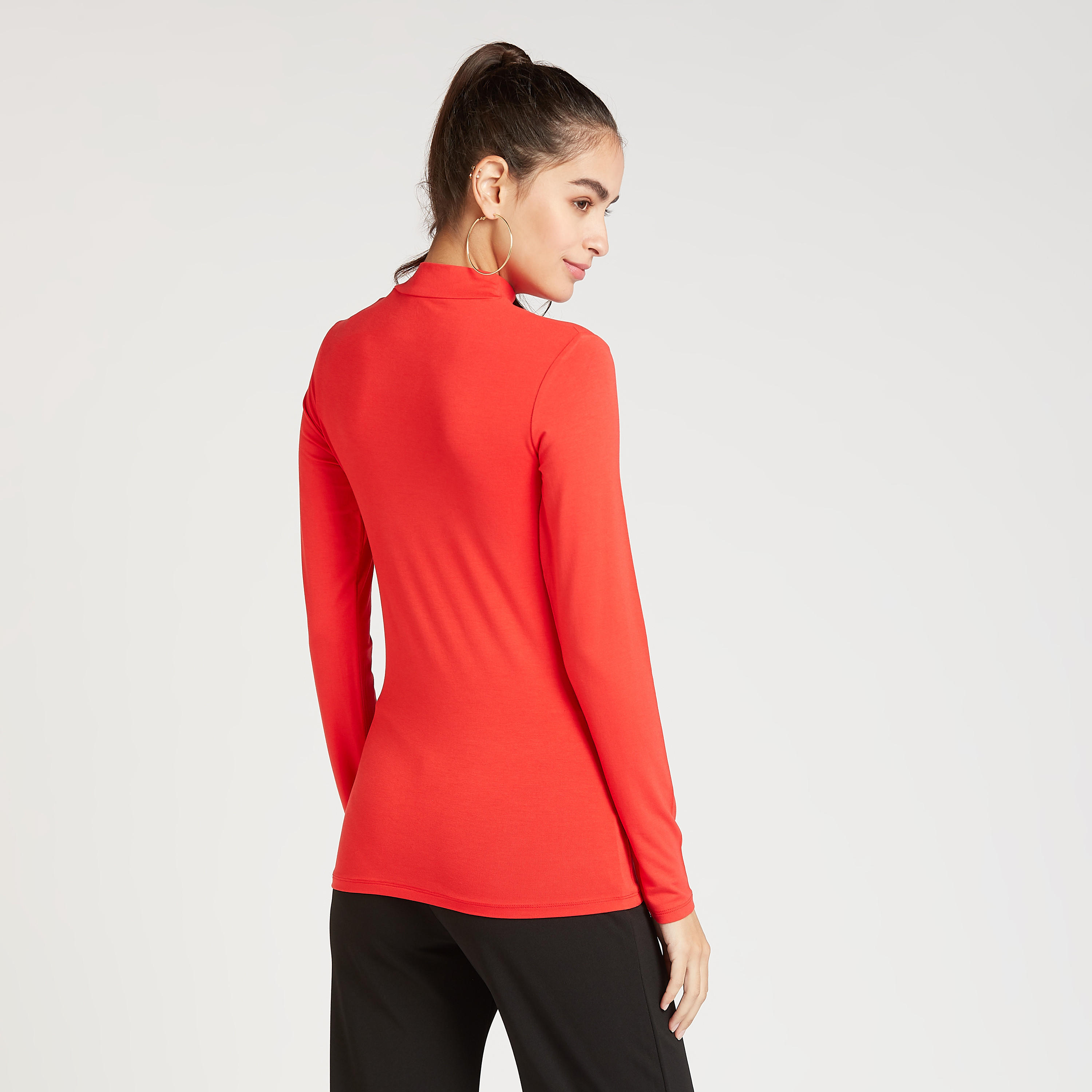 Solid T-shirt with Long Sleeves and Turtle Neck-women-clothing-tshirts-image-4