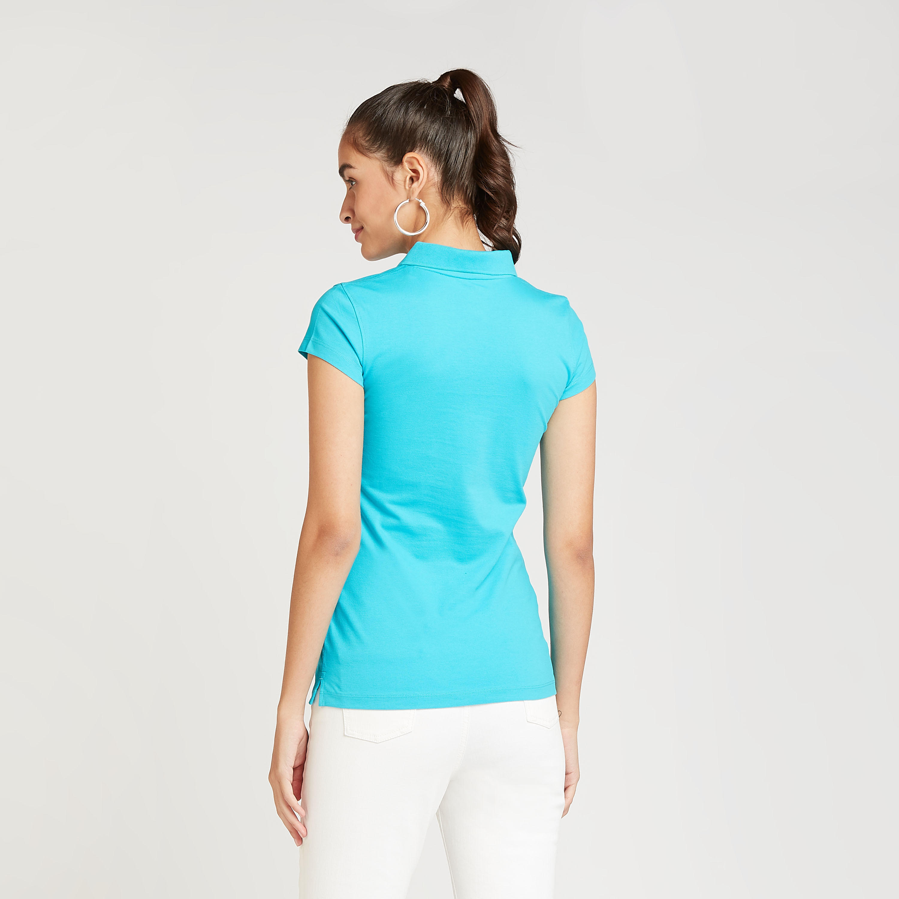 Textured Polo T-shirt with Cap Sleeves-women-clothing-tshirts-image-4