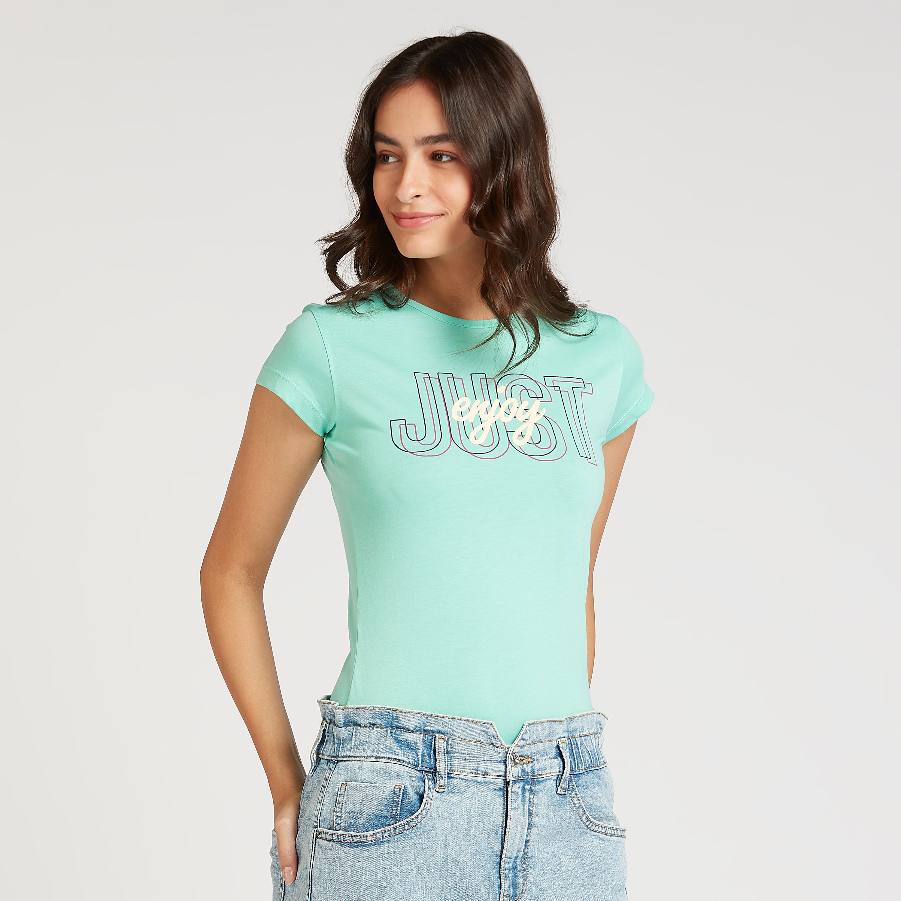 Sustainable Slim Fit Printed T-shirt with Round Neck and Cap Sleeves-women-clothing-tshirts-image-1