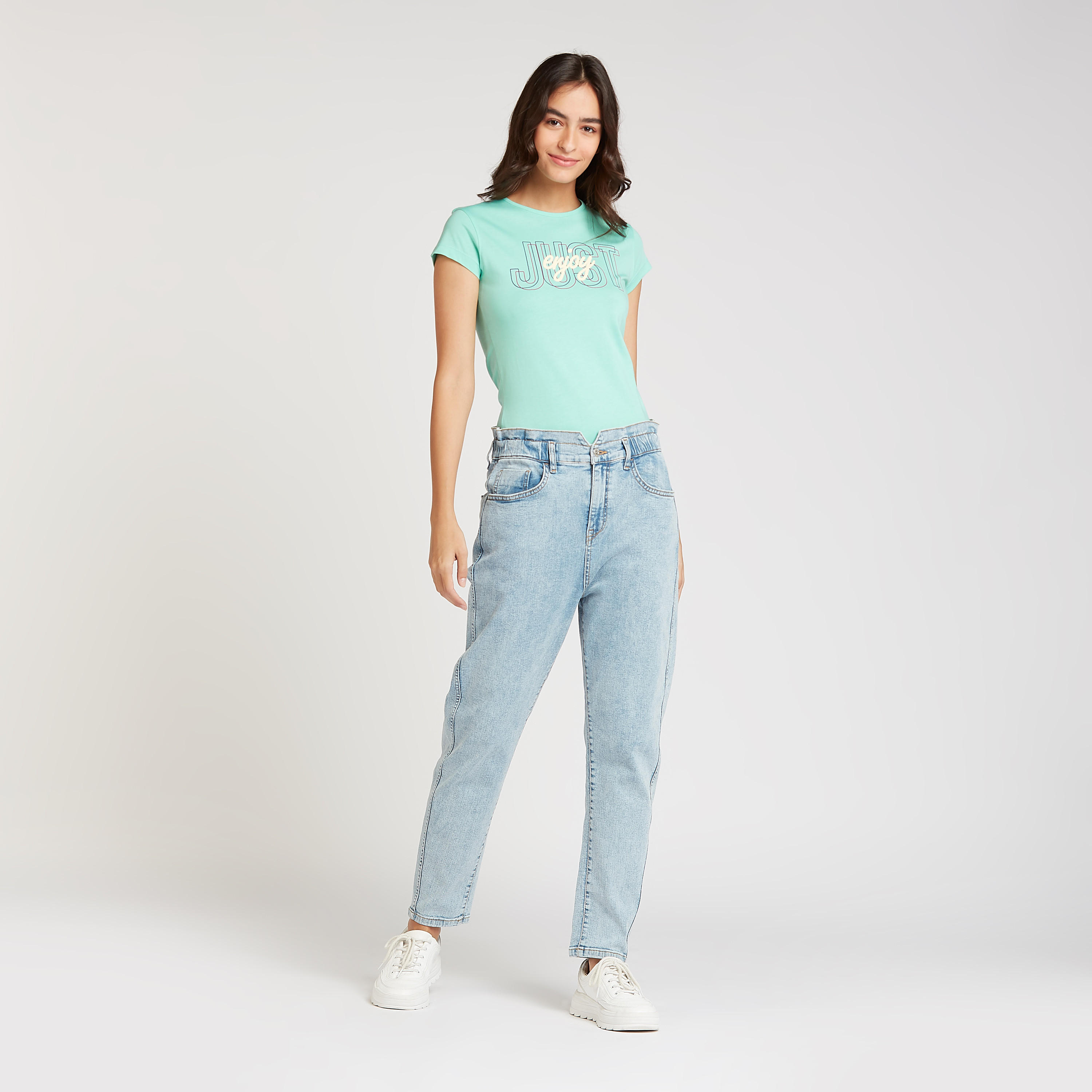 Sustainable Slim Fit Printed T-shirt with Round Neck and Cap Sleeves-women-clothing-tshirts-image-2