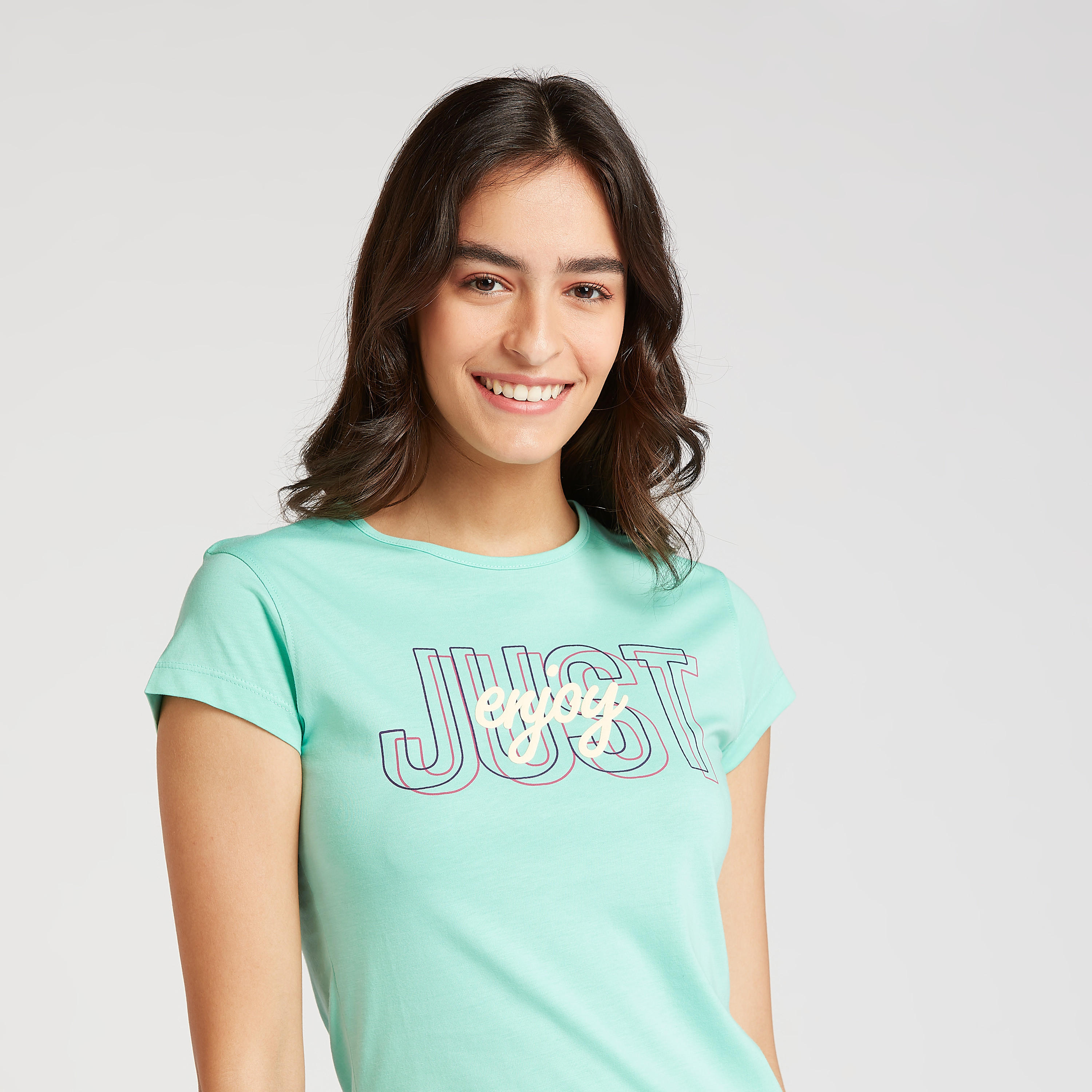 Sustainable Slim Fit Printed T-shirt with Round Neck and Cap Sleeves-women-clothing-tshirts-image-3
