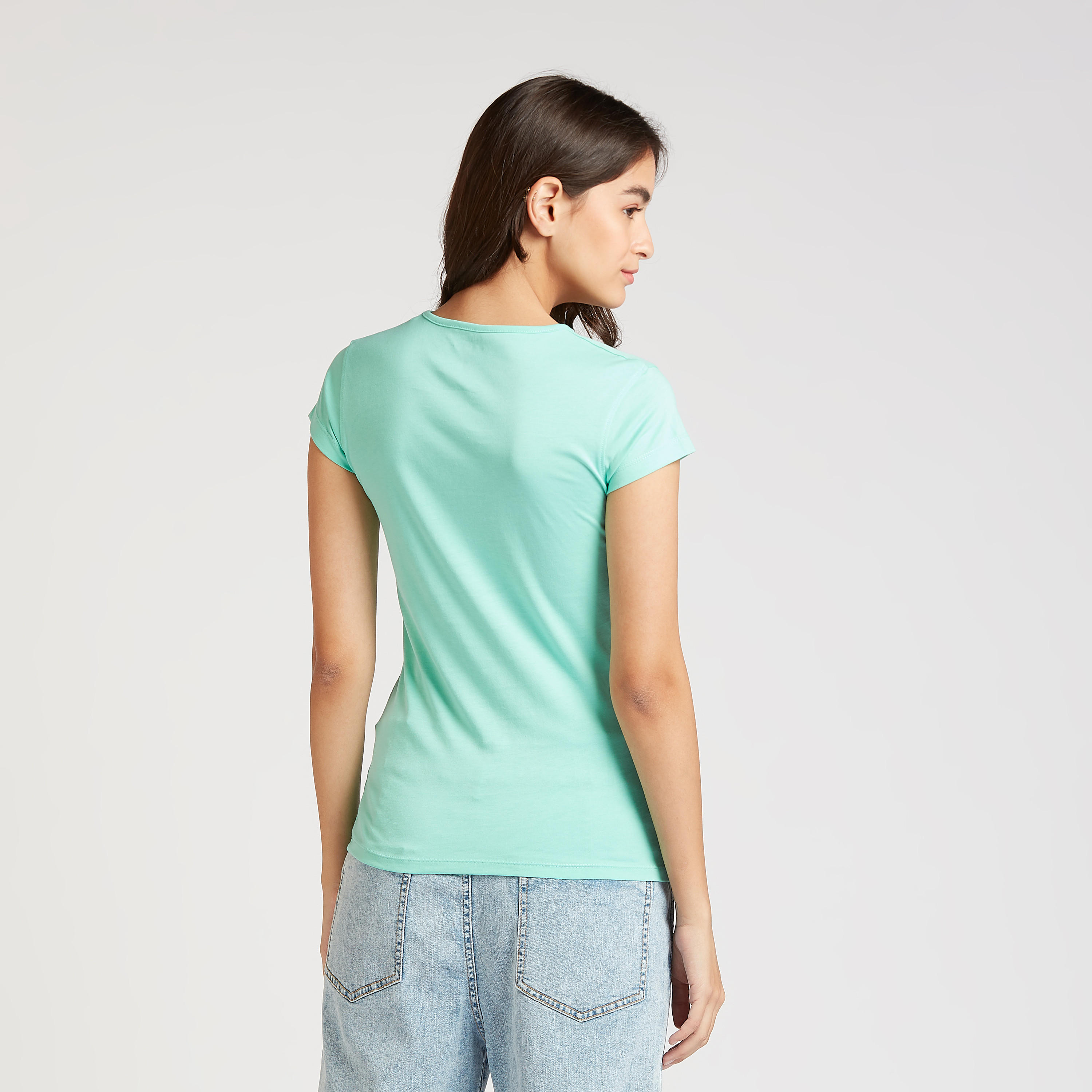Sustainable Slim Fit Printed T-shirt with Round Neck and Cap Sleeves-women-clothing-tshirts-image-4