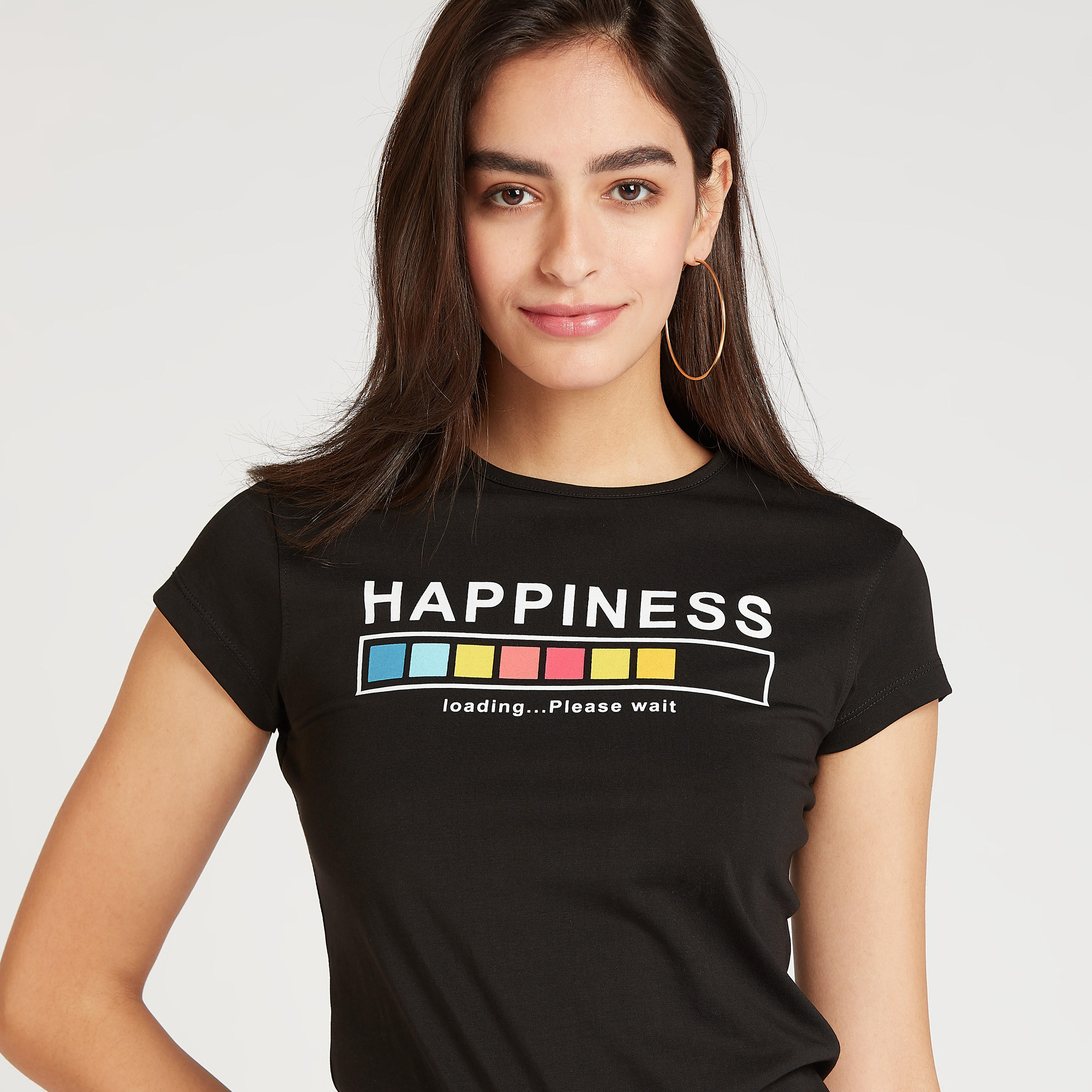 Sustainable Slim Fit Printed T-shirt with Crew Neck and Cap Sleeves-women-clothing-tshirts-image-3