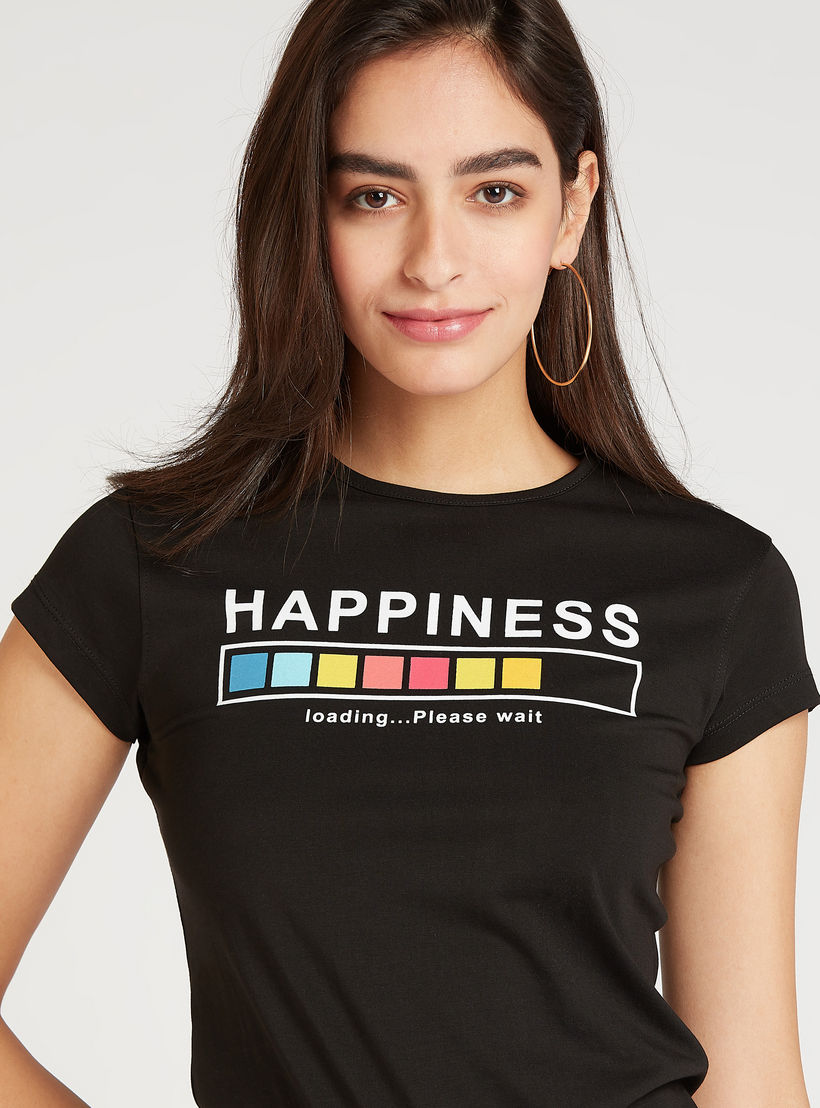 Sustainable Slim Fit Printed T-shirt with Crew Neck and Cap Sleeves-women-clothing-tshirts-image-3