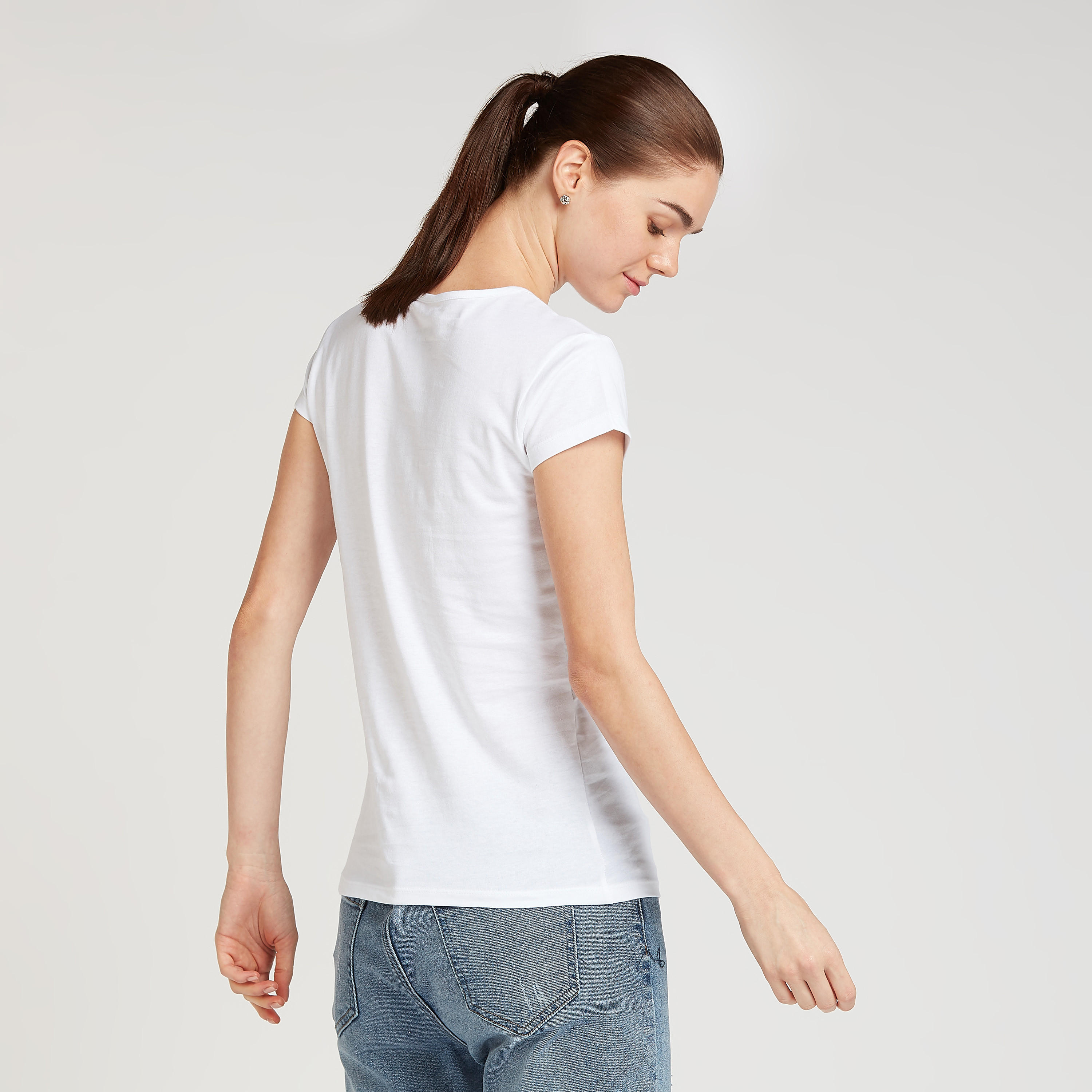 تيشيرت سليم بطبعات وياقة ضيّقة وأكمام كاب-women-clothing-tshirts-image-4