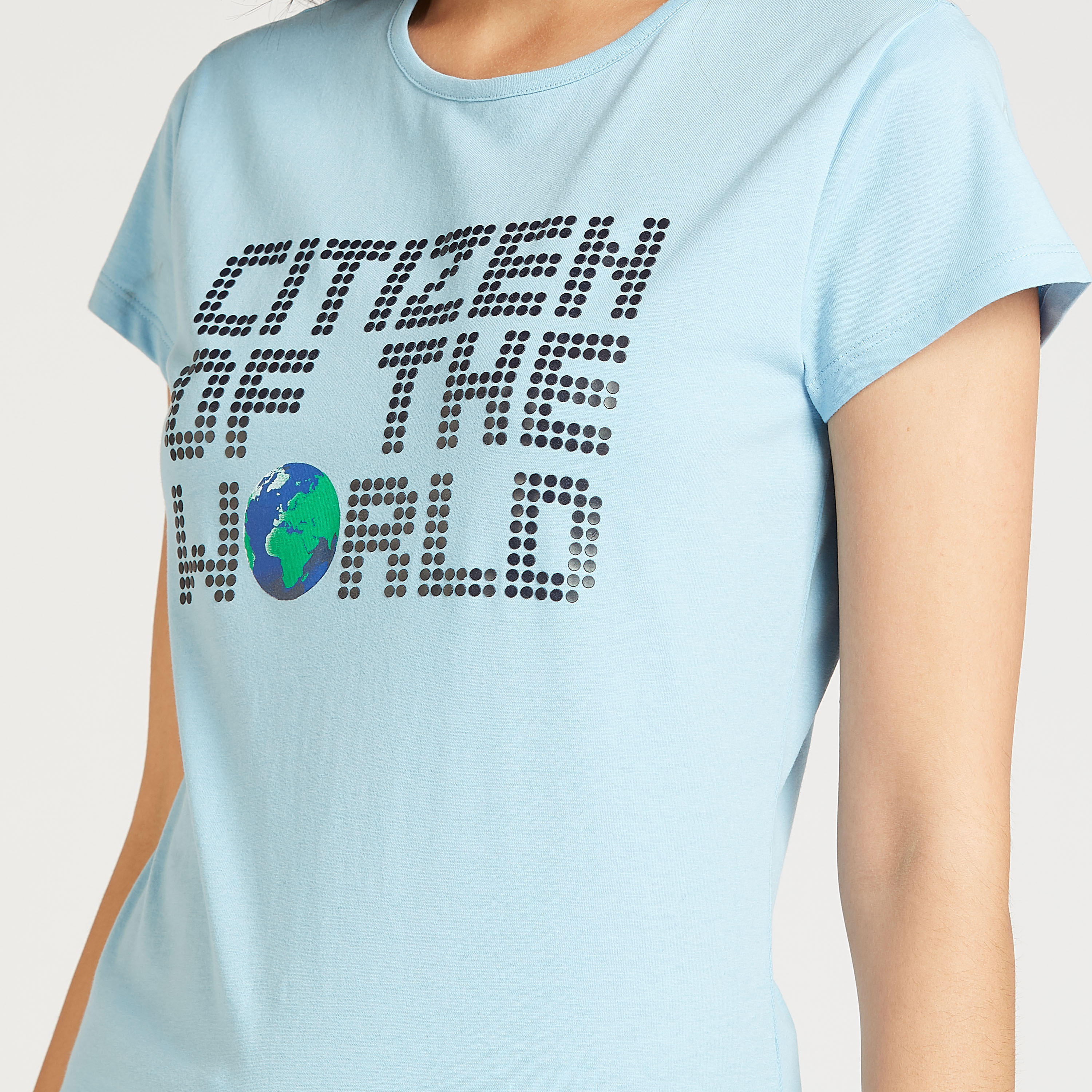 تيشيرت سليم  بياقة مستديرة وأكمام قصيرة وطبعات-women-clothing-tshirts-image-3