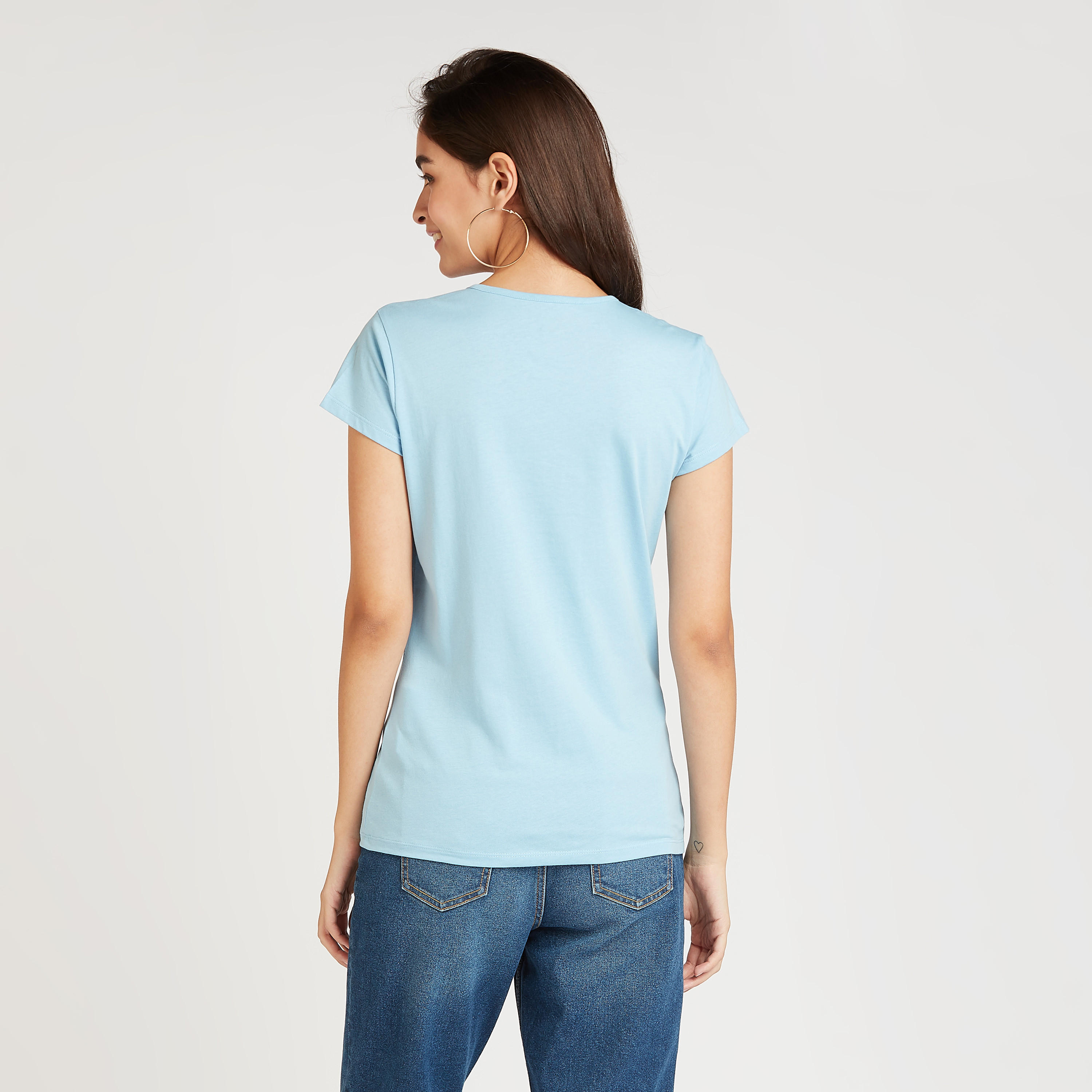 تيشيرت سليم  بياقة مستديرة وأكمام قصيرة وطبعات-women-clothing-tshirts-image-4