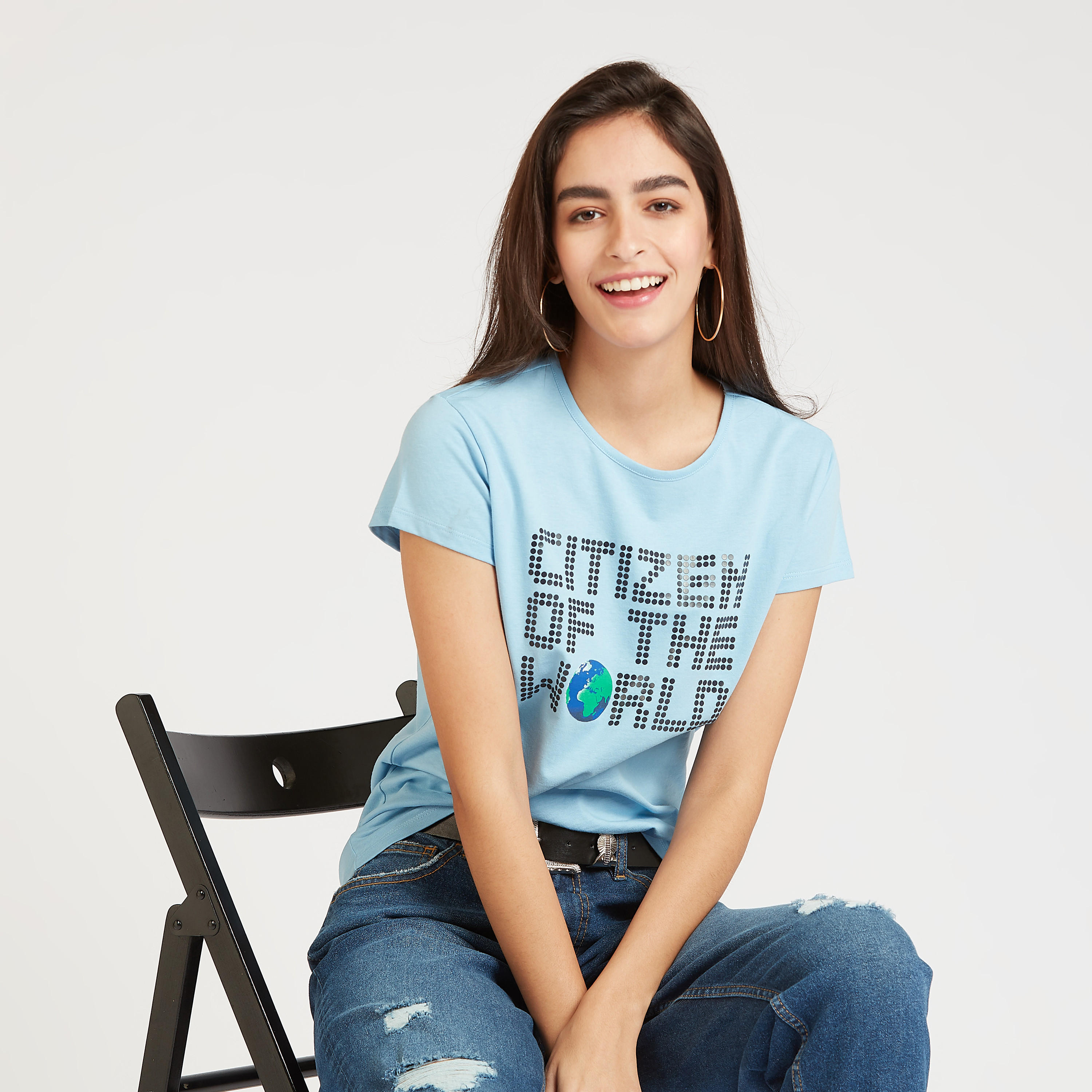 تيشيرت سليم  بياقة مستديرة وأكمام قصيرة وطبعات-women-clothing-tshirts-image-5