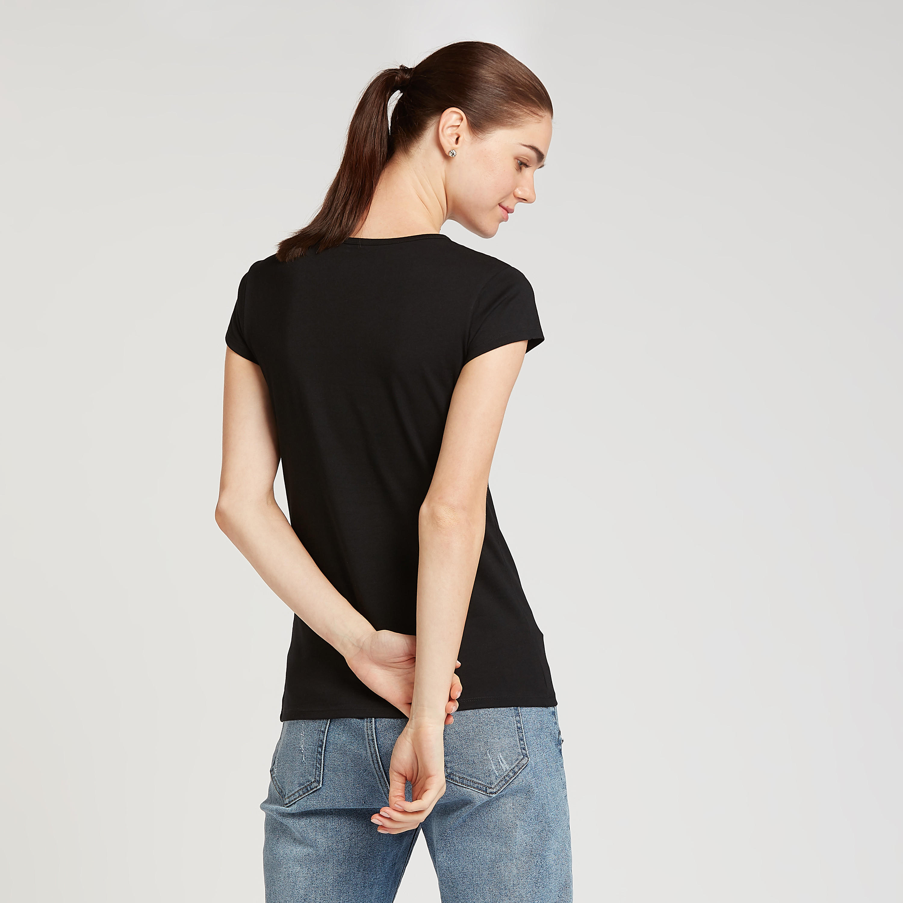 Slim Fit Printed T-shirt with Round Neck and Cap Sleeves-women-clothing-tshirts-image-4
