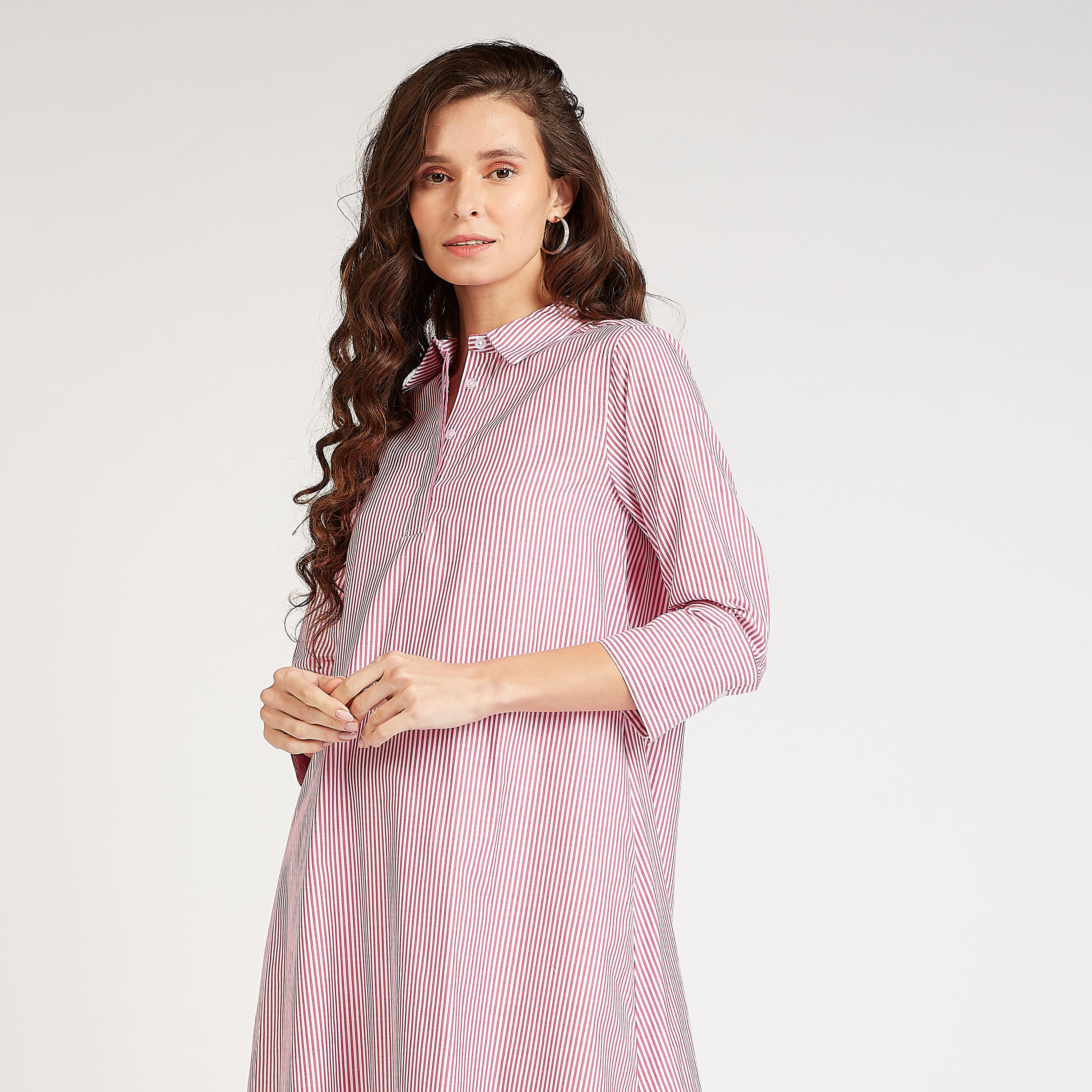 Sustainable Striped Midi Dress with 3/4 Sleeves-women-clothing-dresses-image-1
