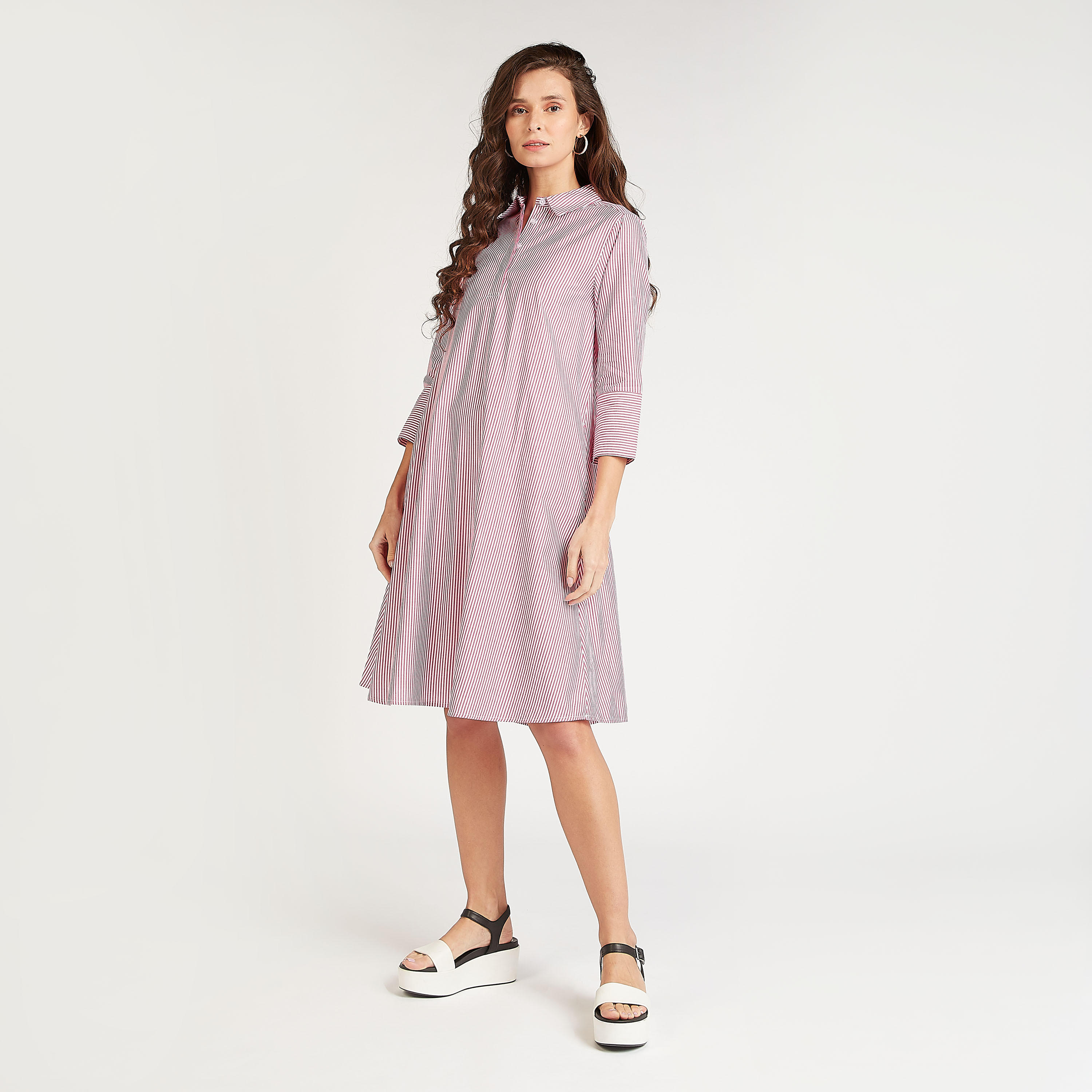 Sustainable Striped Midi Dress with 3/4 Sleeves-women-clothing-dresses-image-2