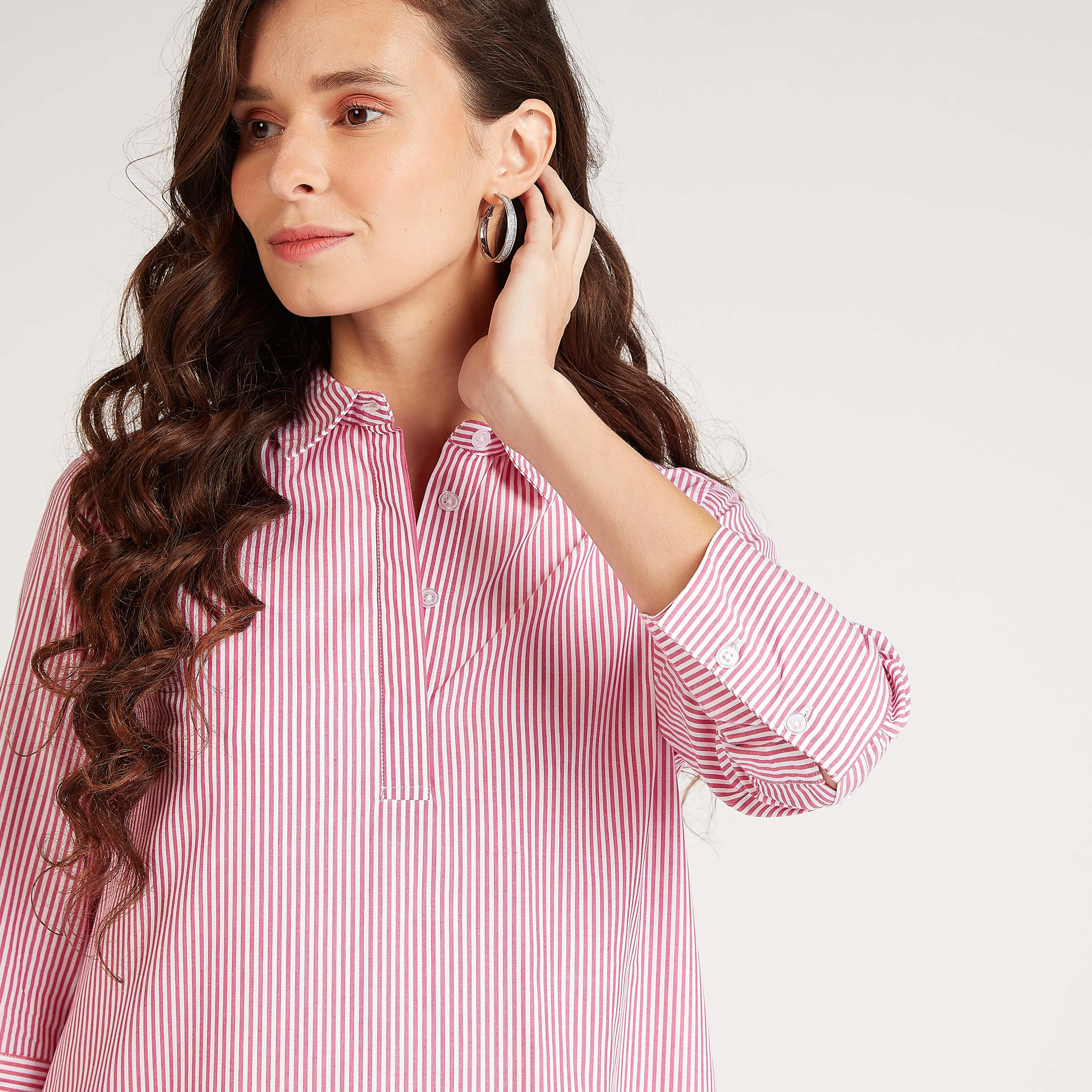 Sustainable Striped Midi Dress with 3/4 Sleeves-women-clothing-dresses-image-3