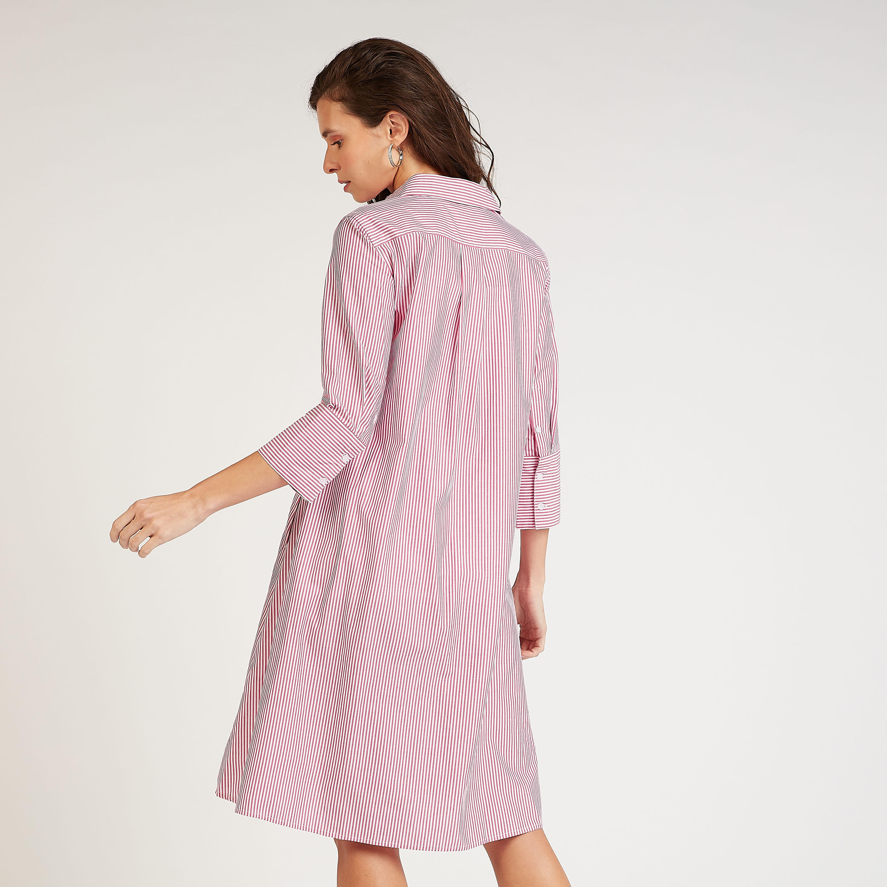 Sustainable Striped Midi Dress with 3/4 Sleeves-women-clothing-dresses-image-4