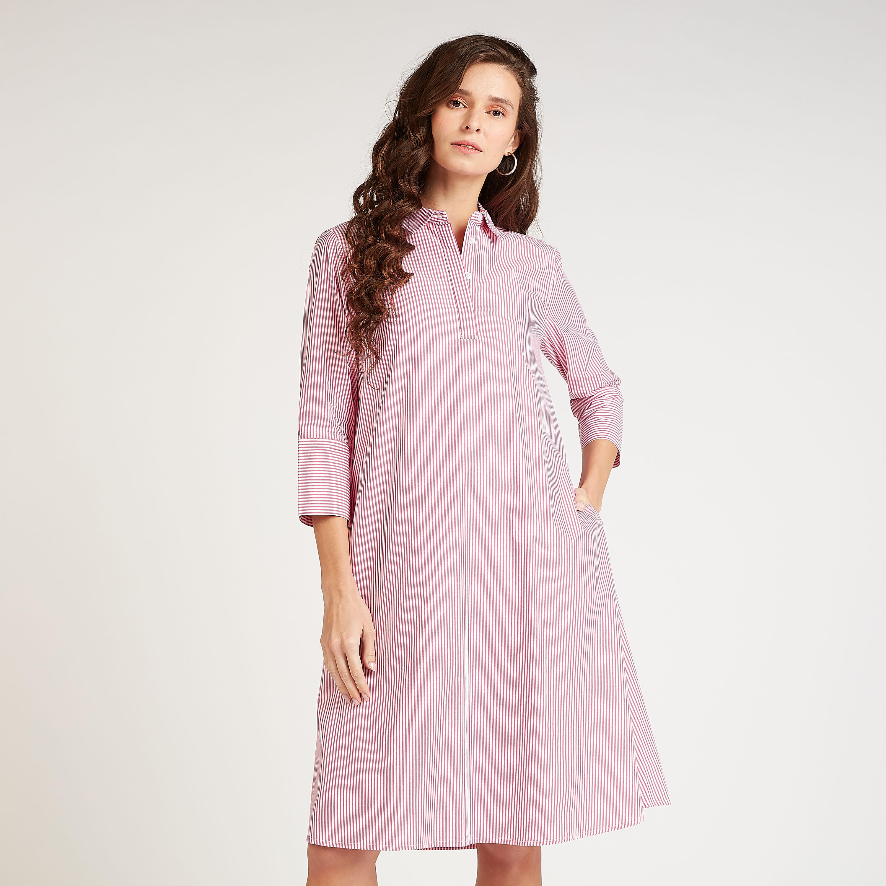 Sustainable Striped Midi Dress with 3/4 Sleeves-women-clothing-dresses-image-5