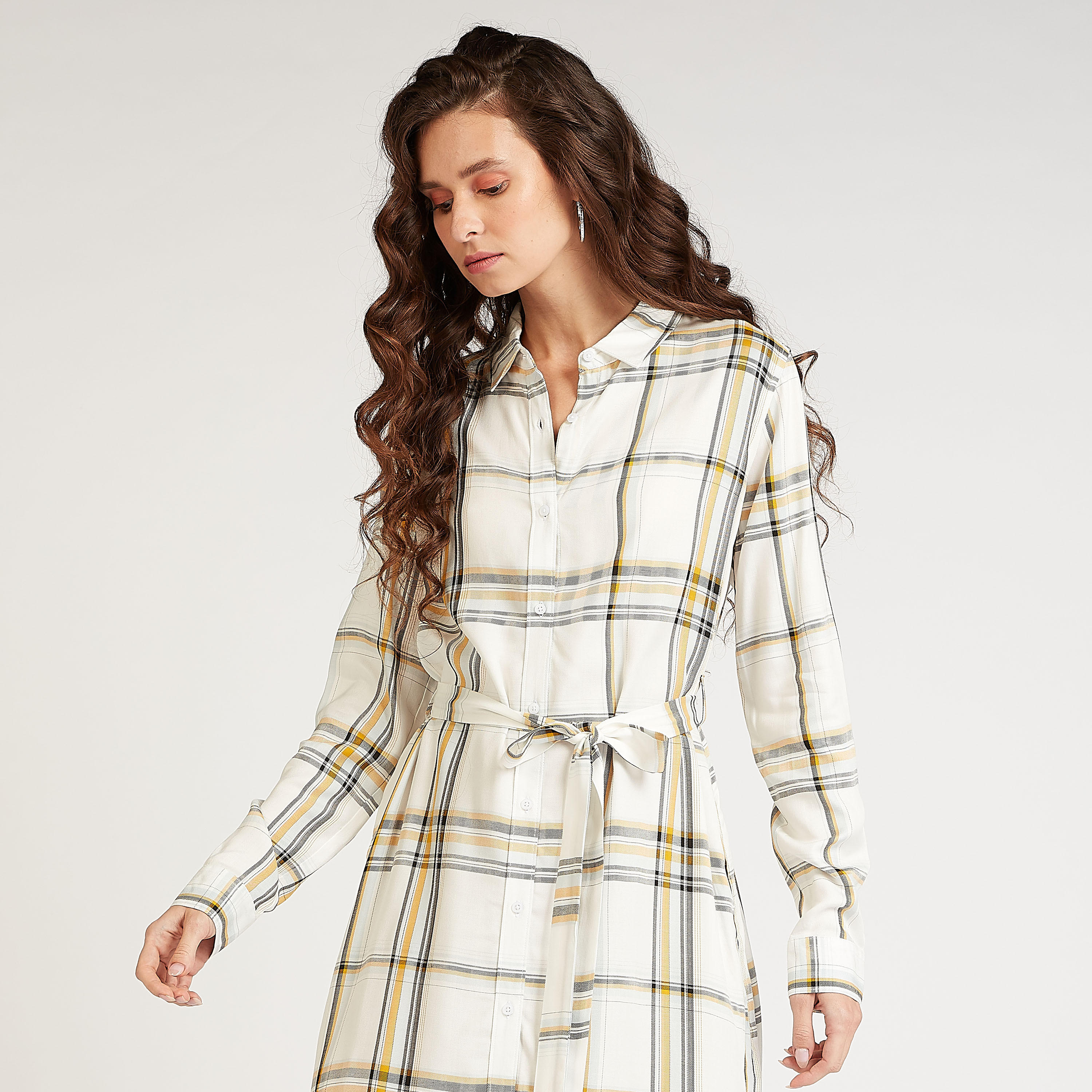 فستان قميص ميدي مربعات بأكمام طويلة وجيوب-women-clothing-dresses-image-3