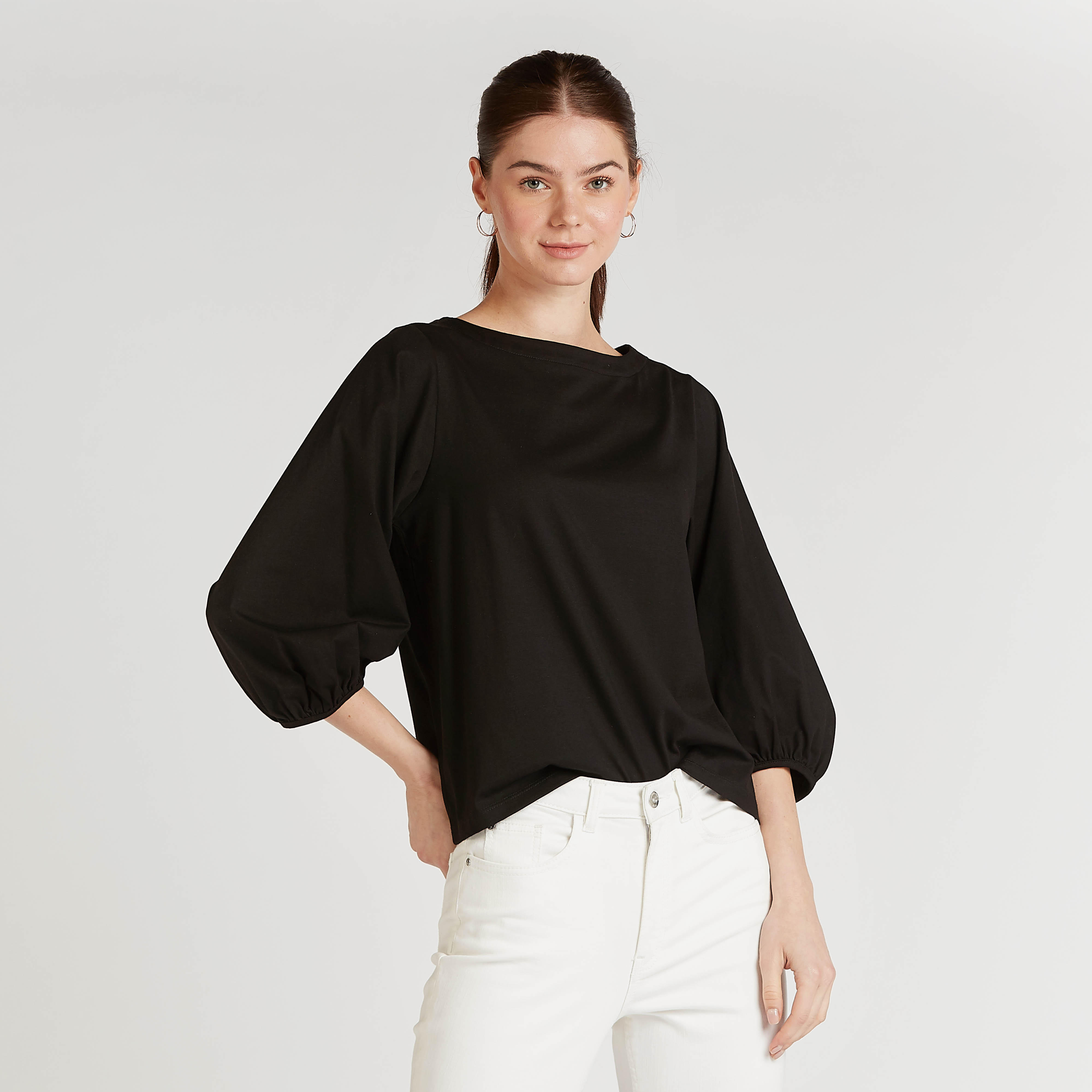 Solid Top with Crew Neck and Bishop Sleeves-women-clothing-shirtsandblouses-blouses-image-1