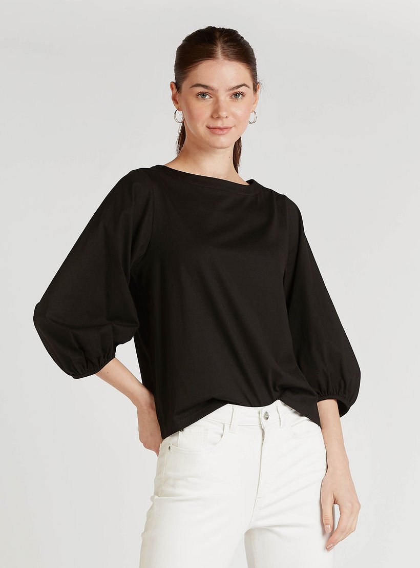 Solid Top with Crew Neck and Bishop Sleeves-women-clothing-shirtsandblouses-blouses-image-1