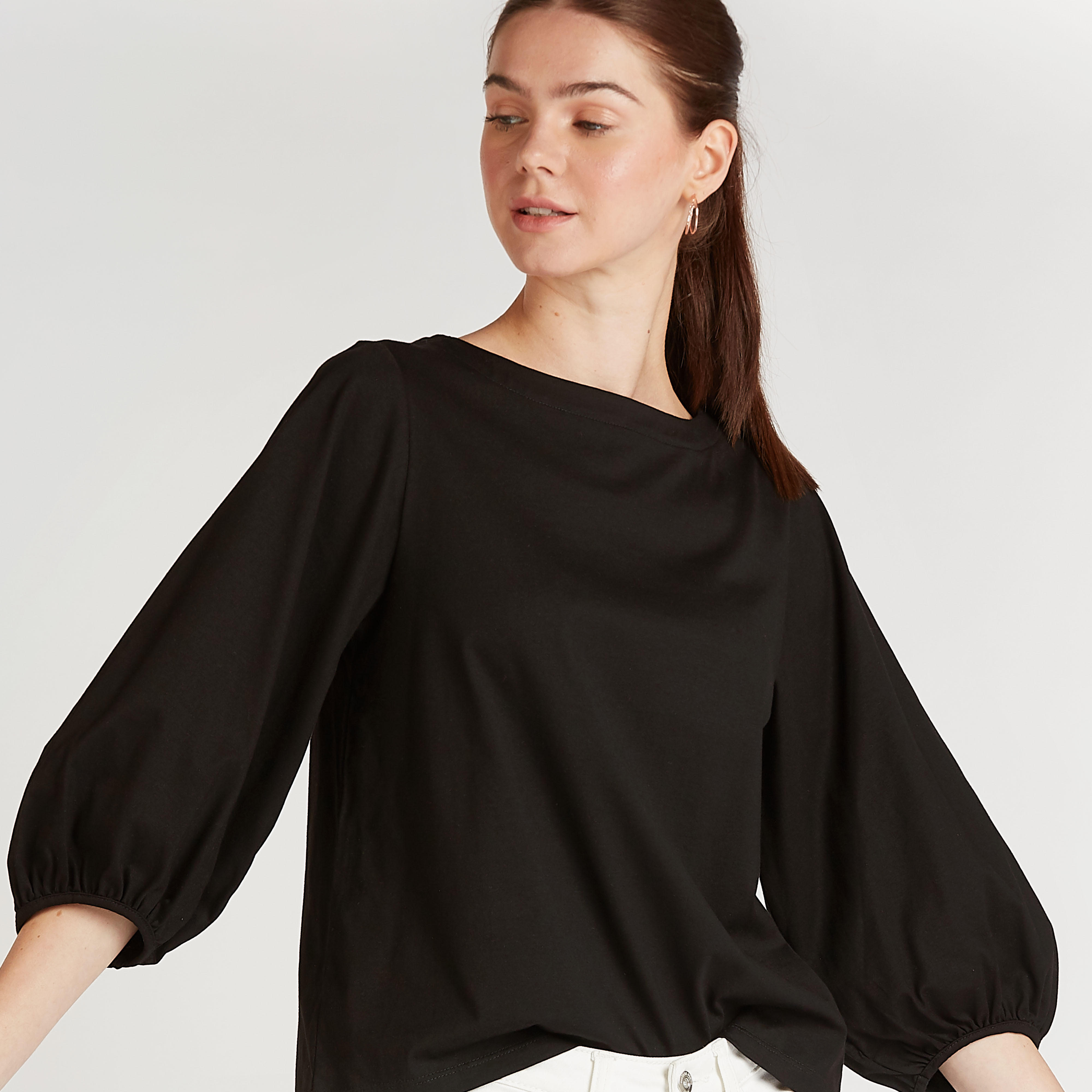 Solid Top with Crew Neck and Bishop Sleeves-women-clothing-shirtsandblouses-blouses-image-3
