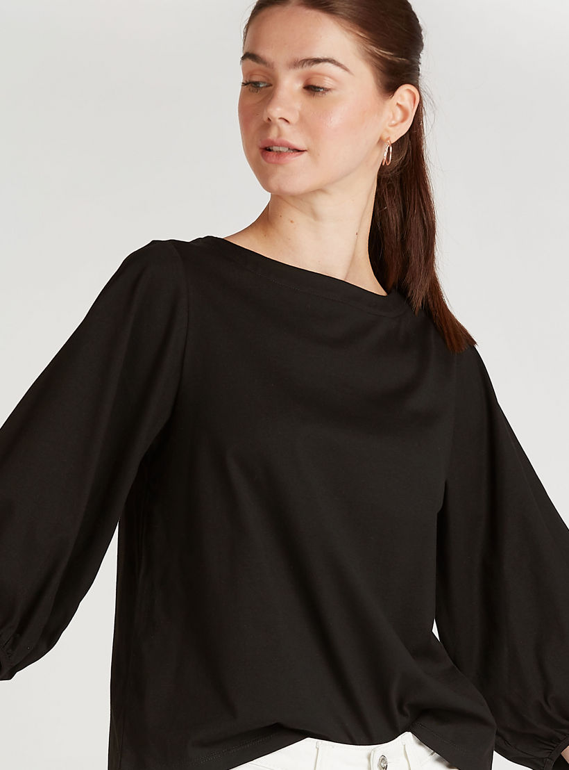 Solid Top with Crew Neck and Bishop Sleeves-women-clothing-shirtsandblouses-blouses-image-3