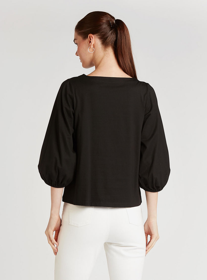 Solid Top with Crew Neck and Bishop Sleeves-women-clothing-shirtsandblouses-blouses-image-4