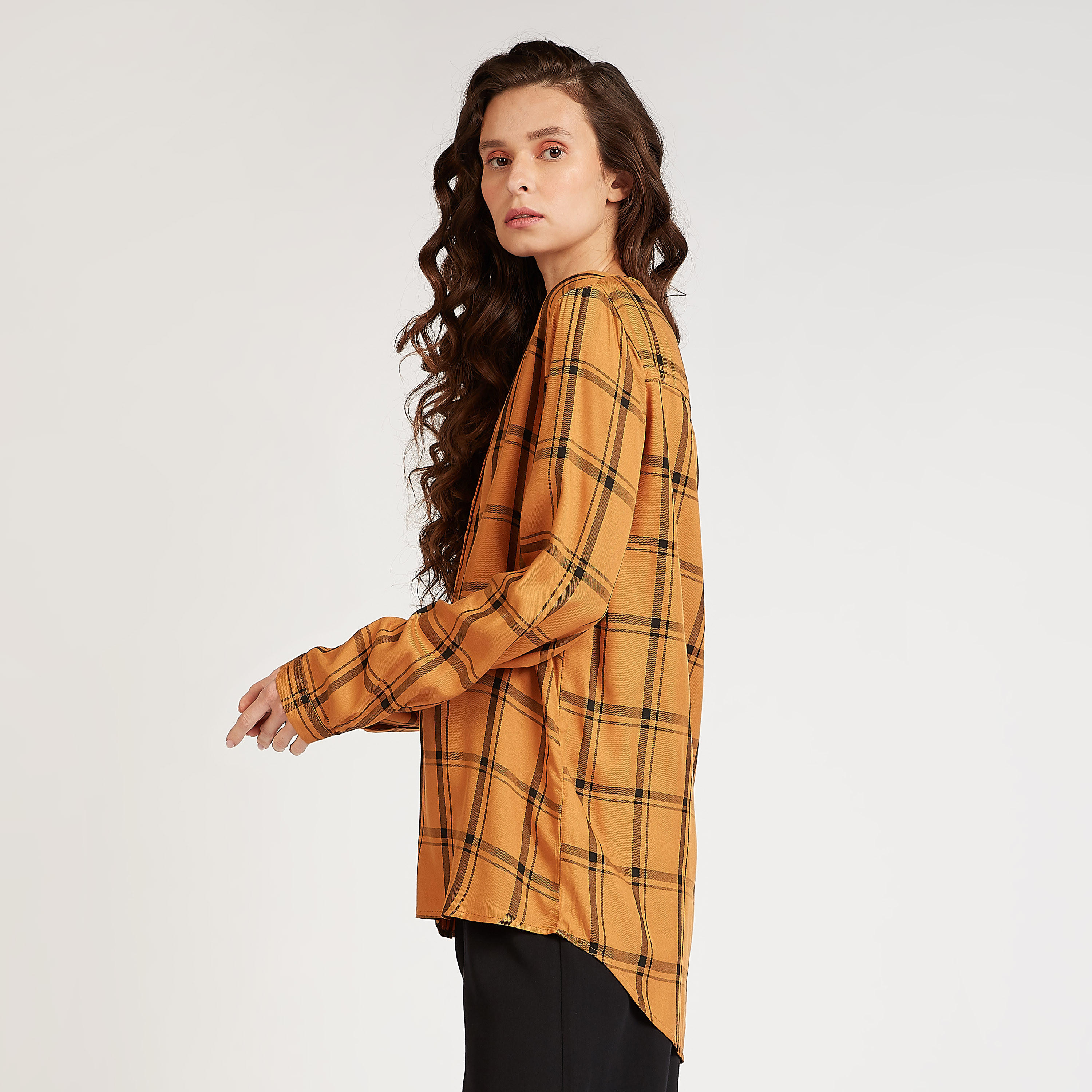قميص مستدام طويل كاروهات بياقة ماندارين-women-clothing-shirtsandblouses-shirts-image-5