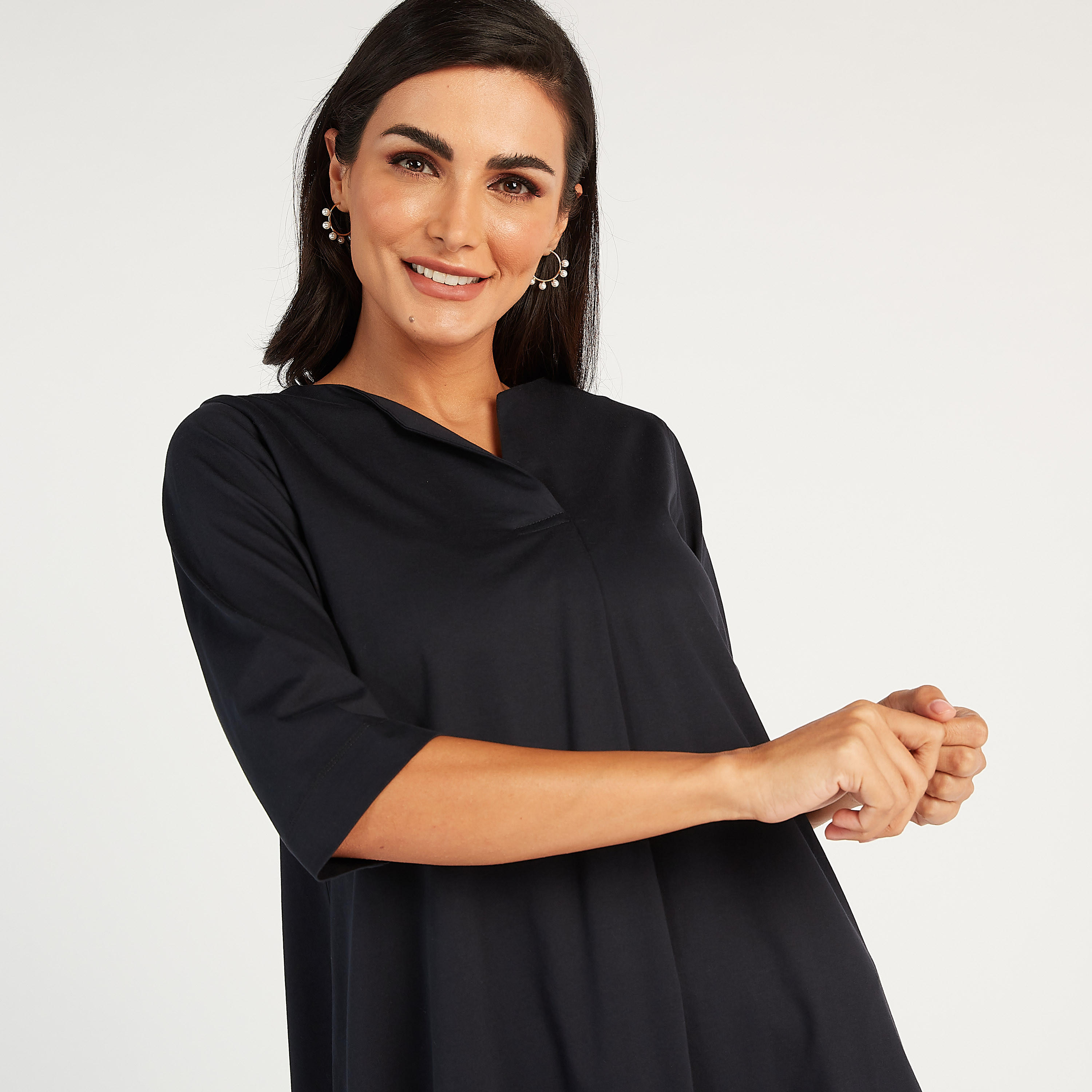 تونيك سادة بياقة v وأكمام 3/4 من بووسيني-women-clothing-shirtsandblouses-blouses-image-3