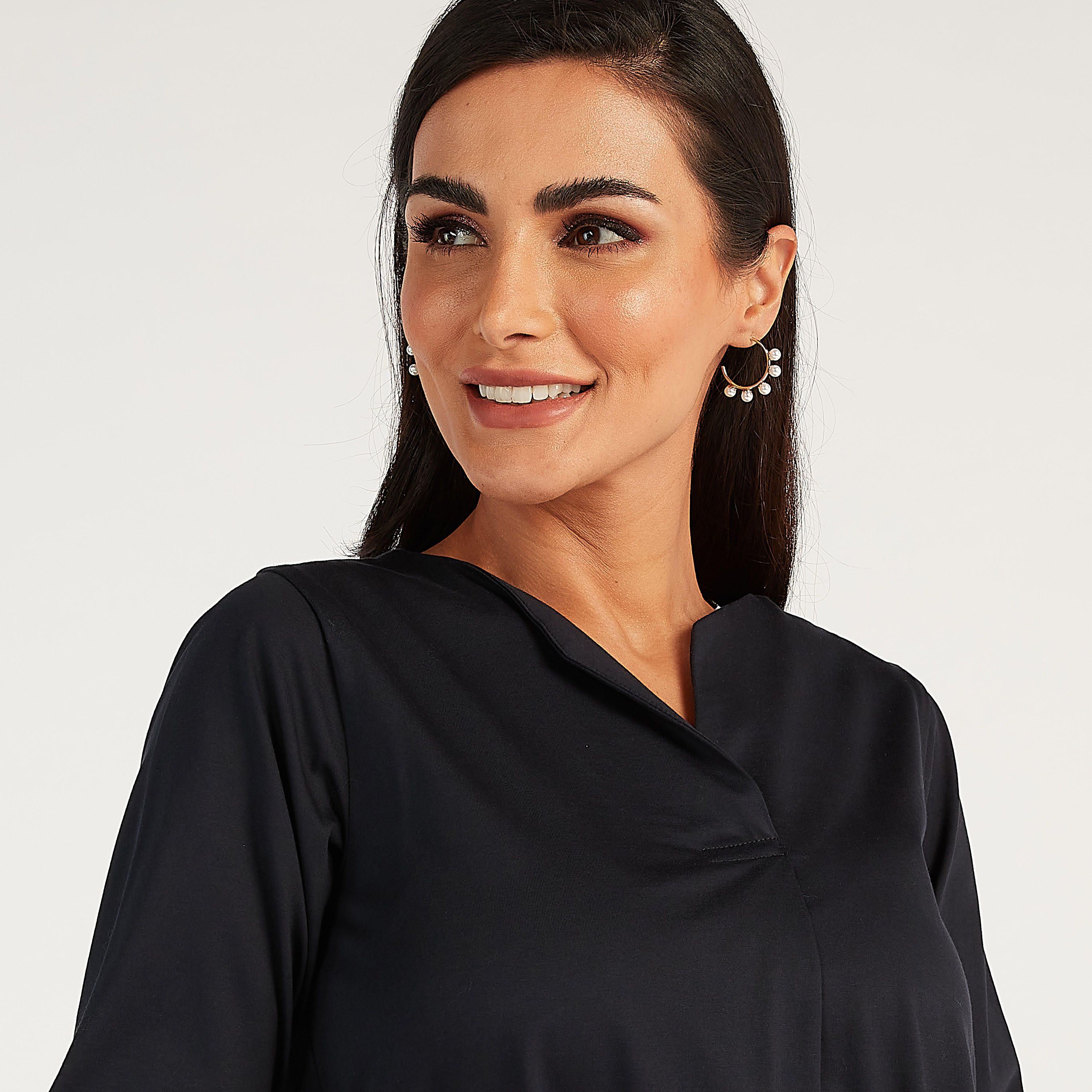 تونيك سادة بياقة v وأكمام 3/4 من بووسيني-women-clothing-shirtsandblouses-blouses-image-1