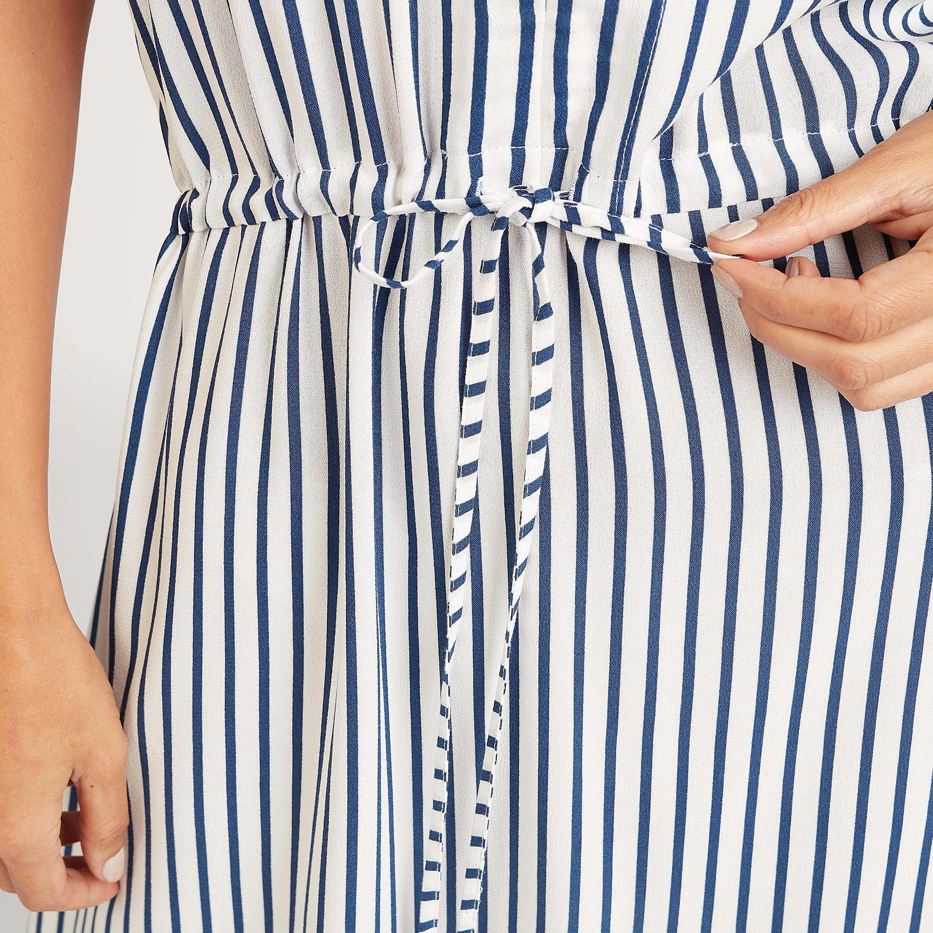 فستان ميدي مقلّم بأكمام متصلة وأربطة-women-clothing-dresses-image-3