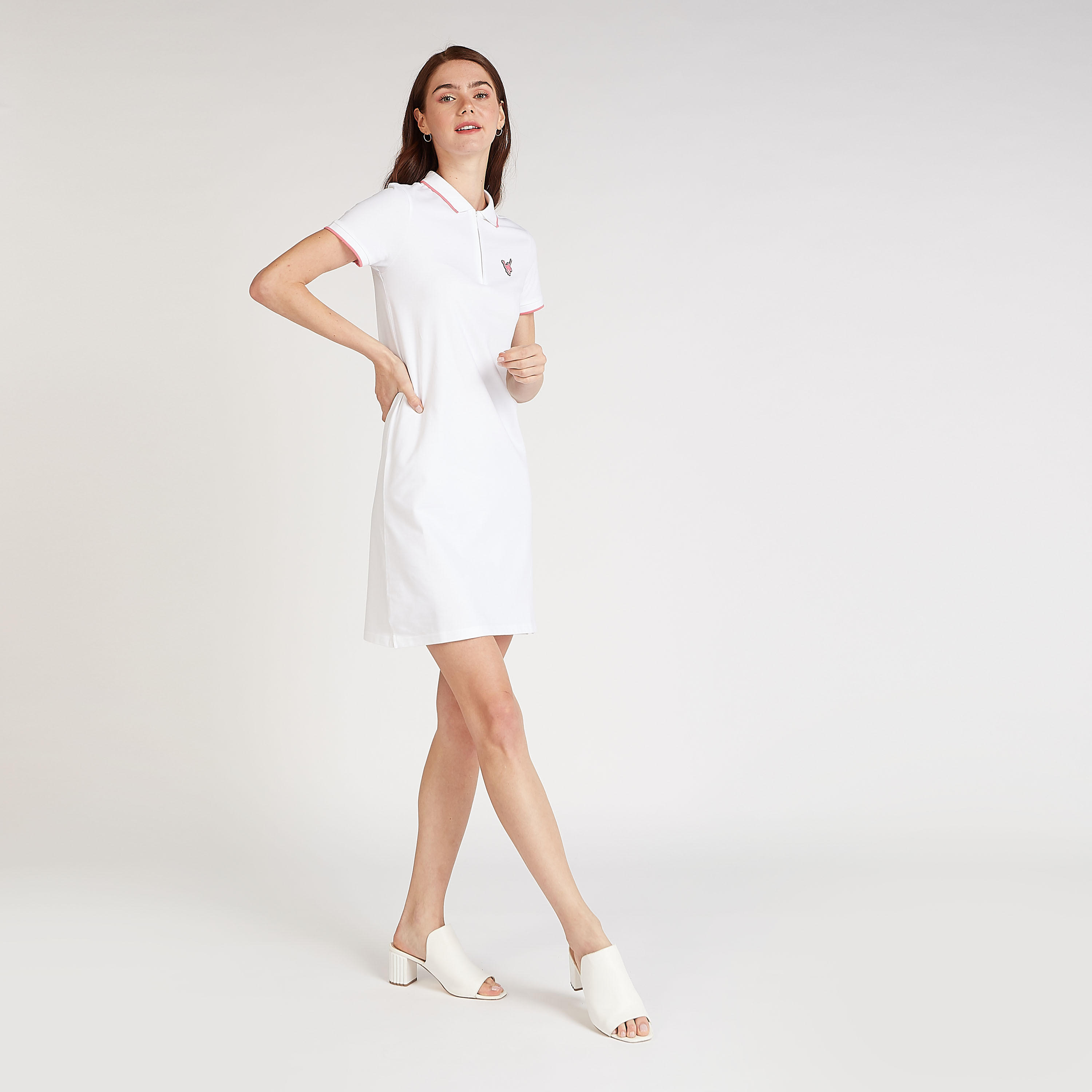 فستان تيشيرت بولو مستدام بارز الملمس بأكمام قصيرة-women-clothing-dresses-image-2